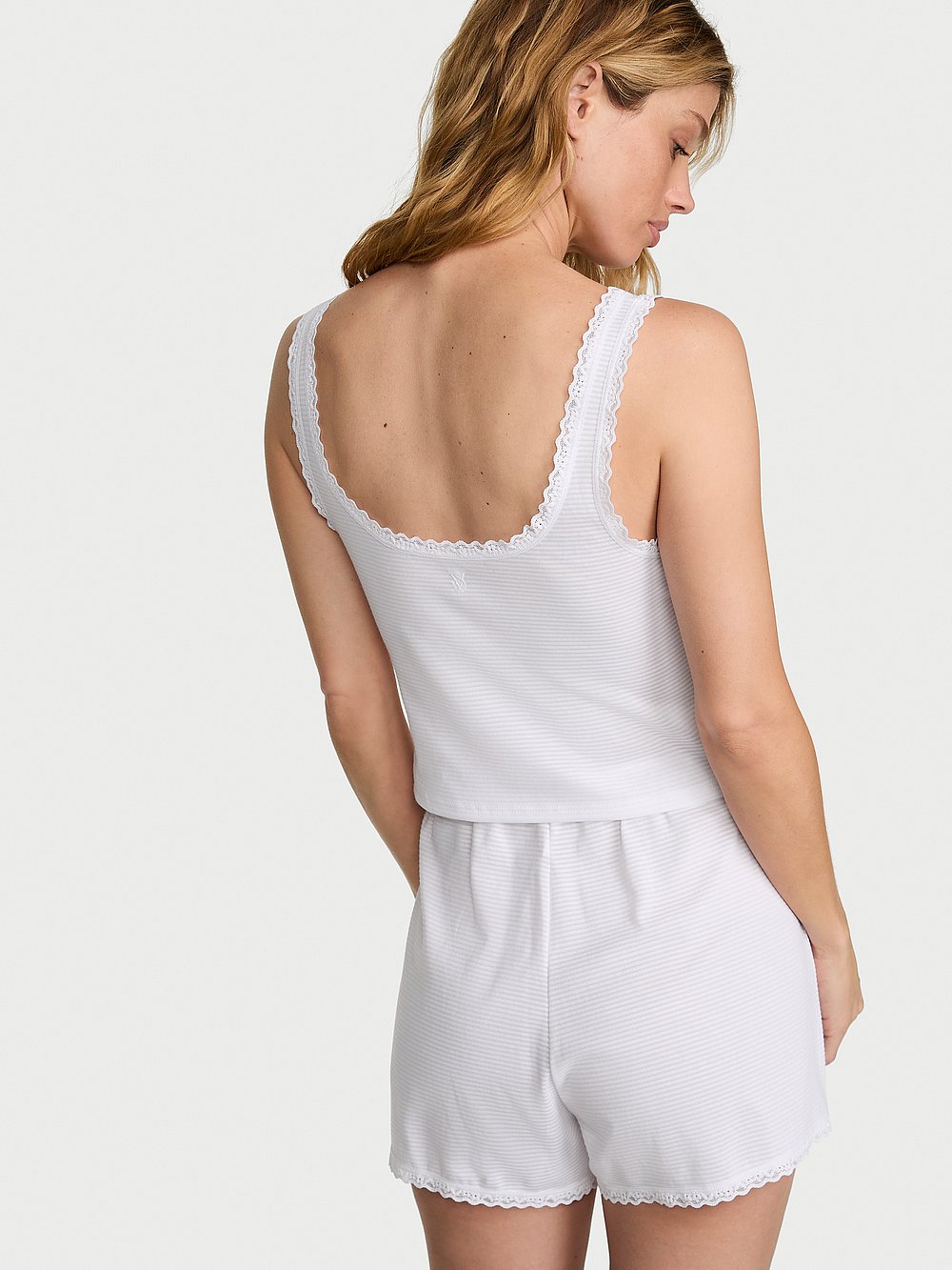Cotton Shadow Stripe Cropped Tank & Shorts Set