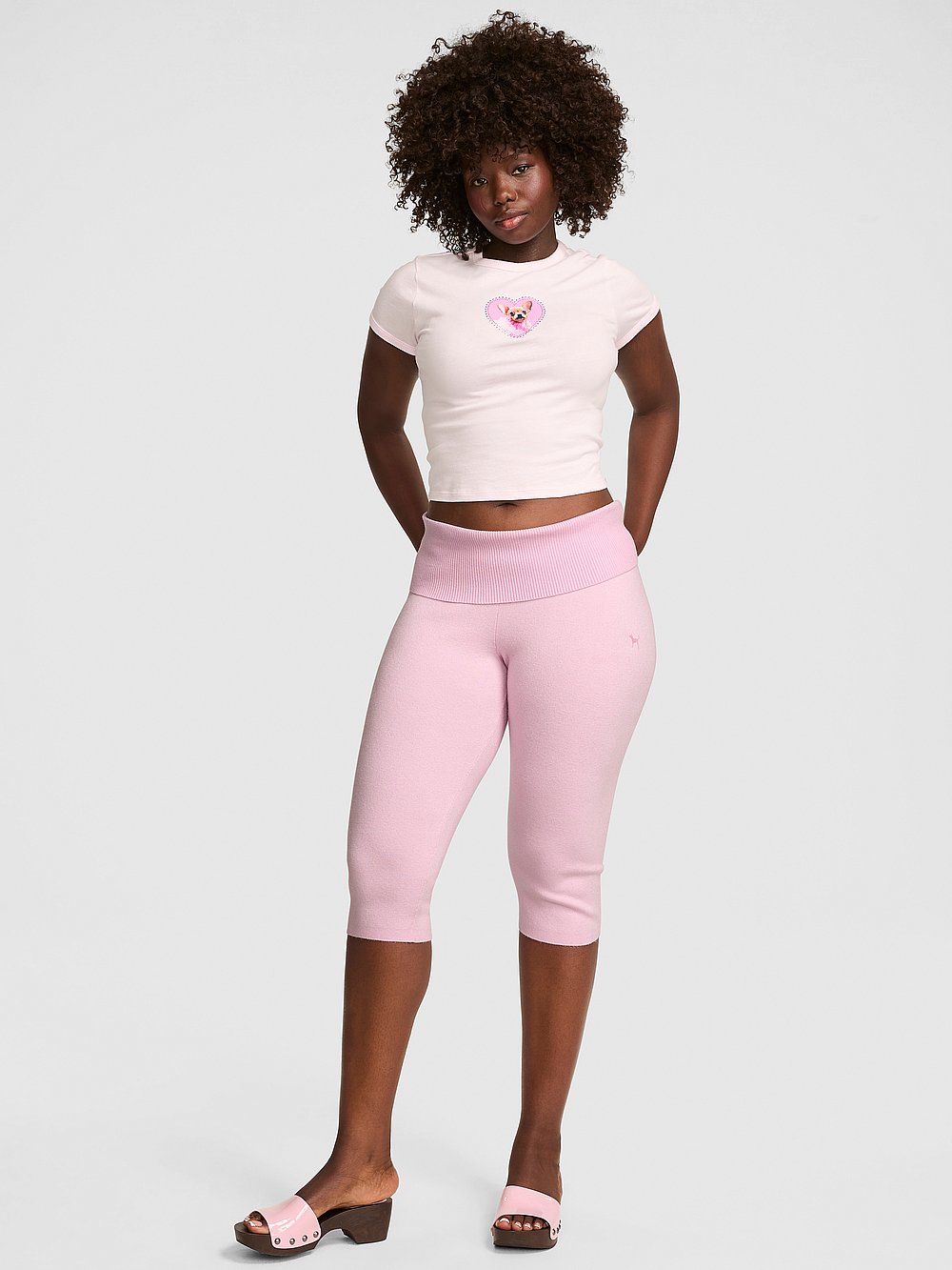 PINK | Elle Knit Foldover Capri Pants