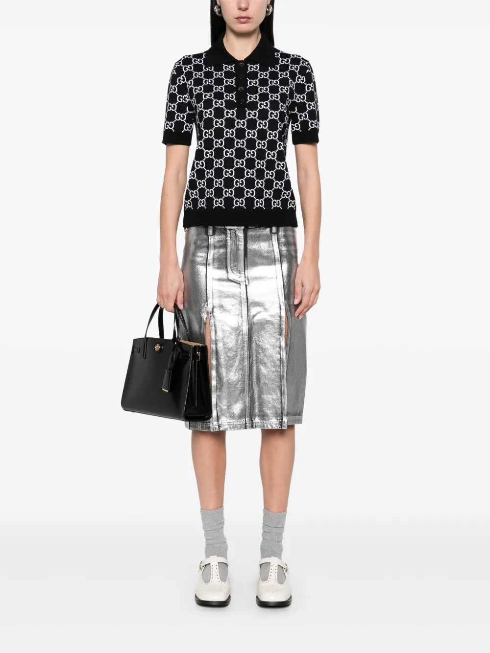reversible GG-jacquard polo top