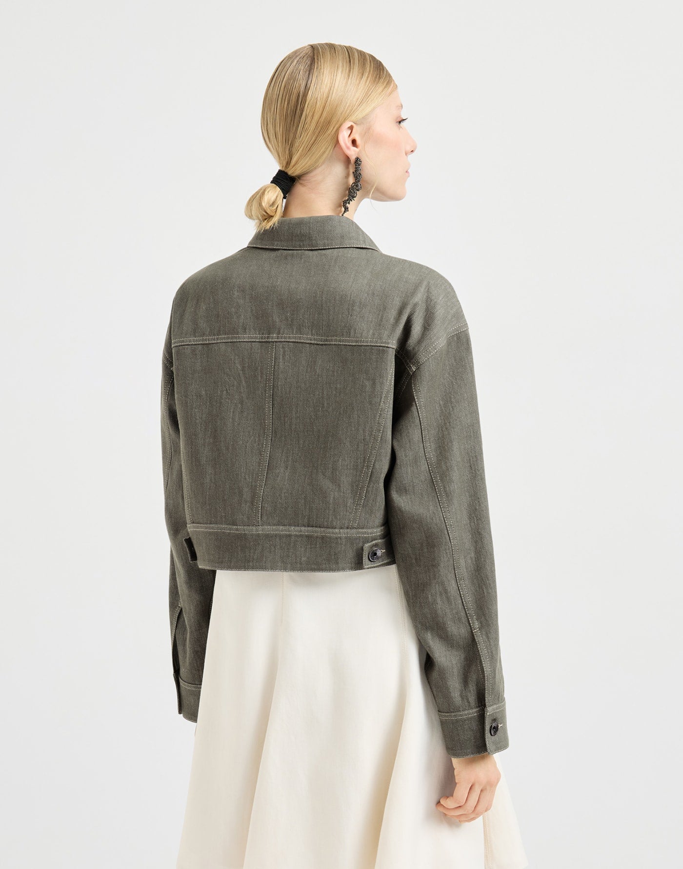 Cotton denim-effect twill outerwear jacket with monili