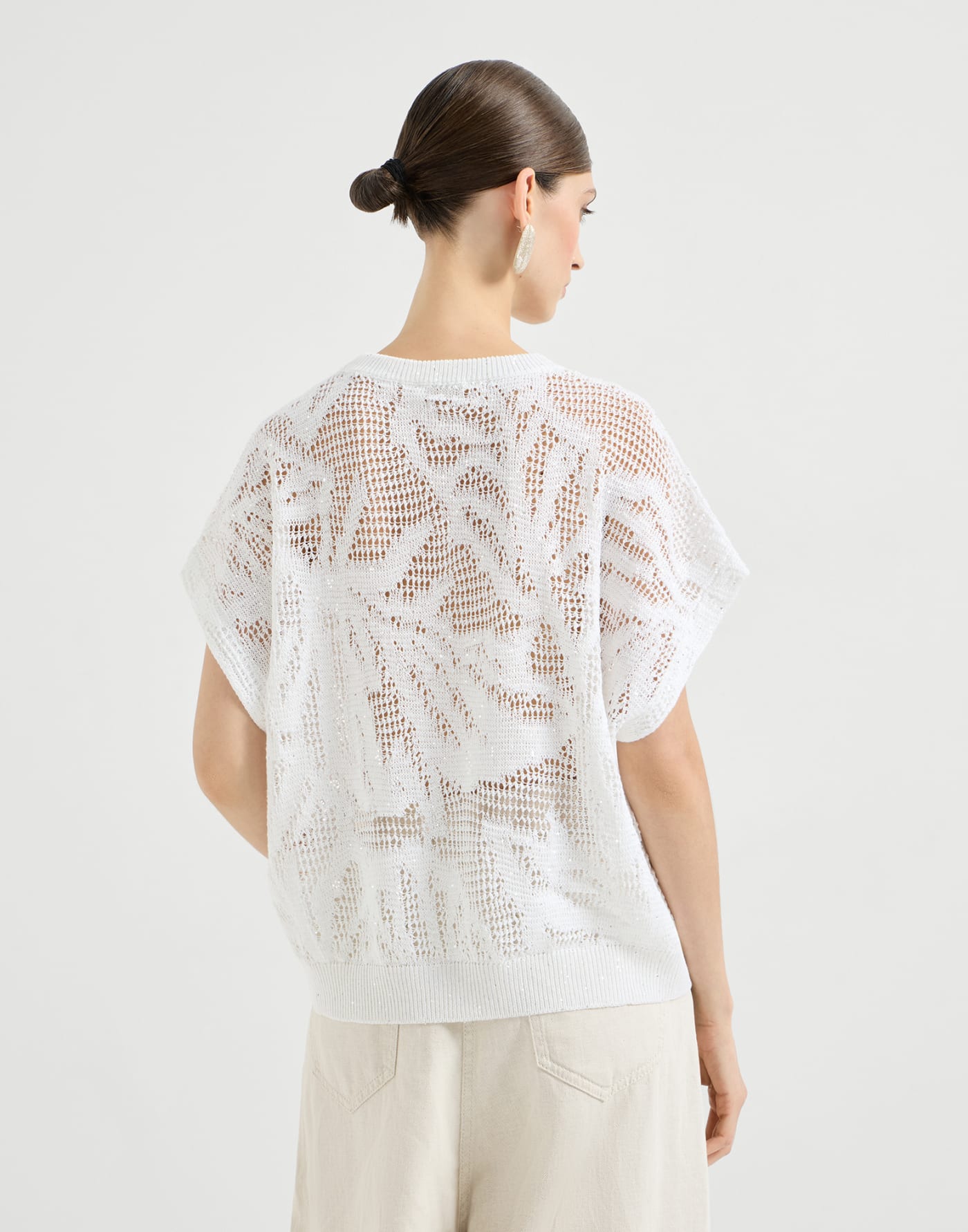 Dazzling water lillies knit t-shirt in linen and cotton
