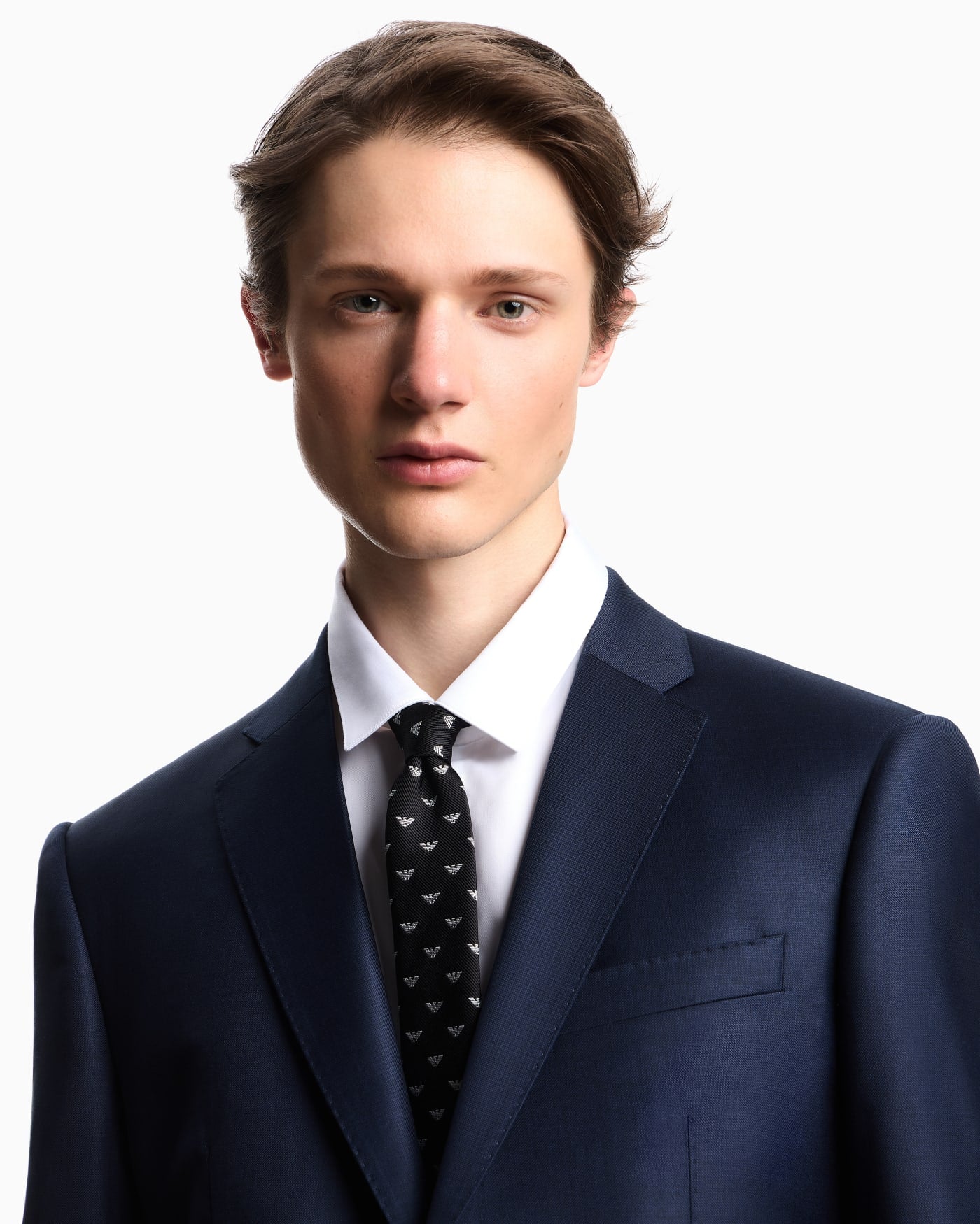 Pure silk tie with all-over jacquard micro-eagle
