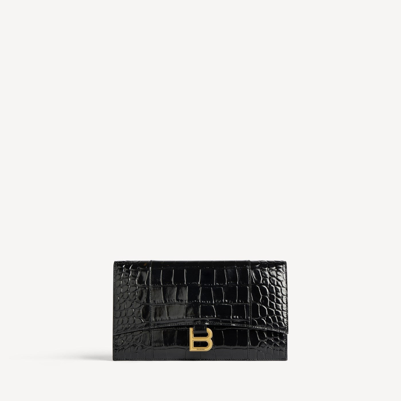 Hourglass small flat pouch with flap crocodile embossed