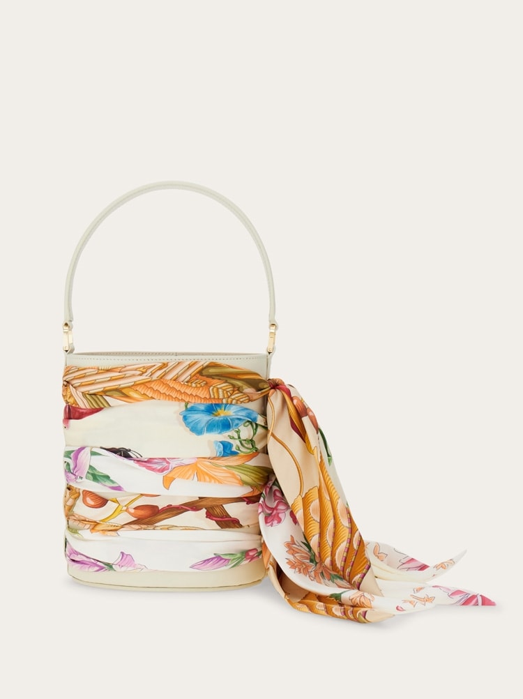 Mini bucket bag with foulard