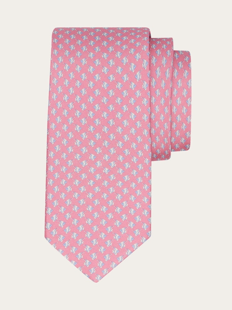 Mini fish print silk tie