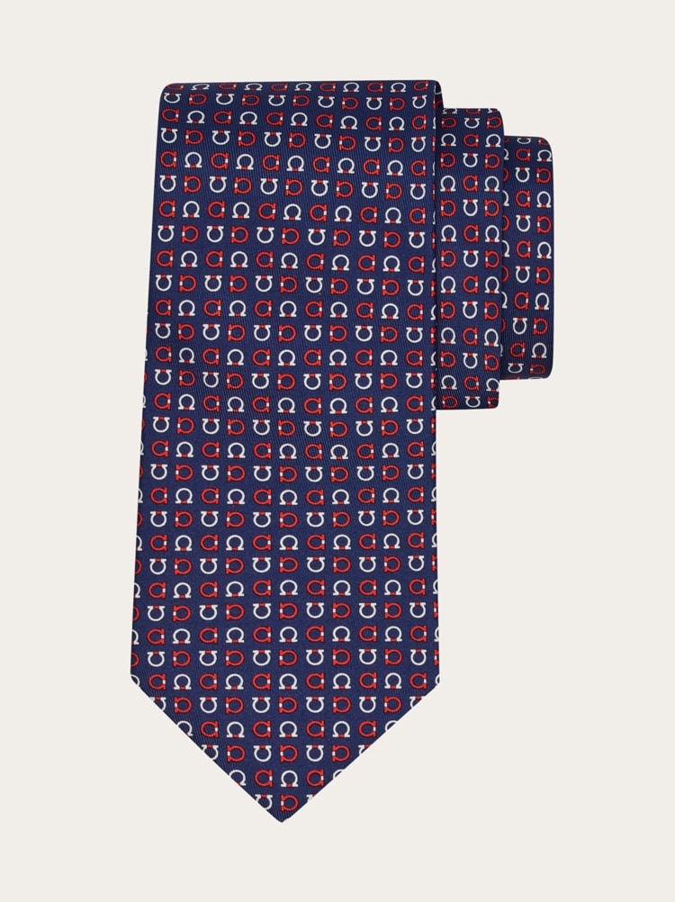 Gancini print silk tie