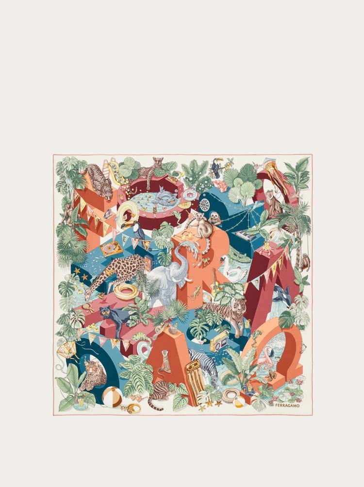 Jungle Party print silk scarf