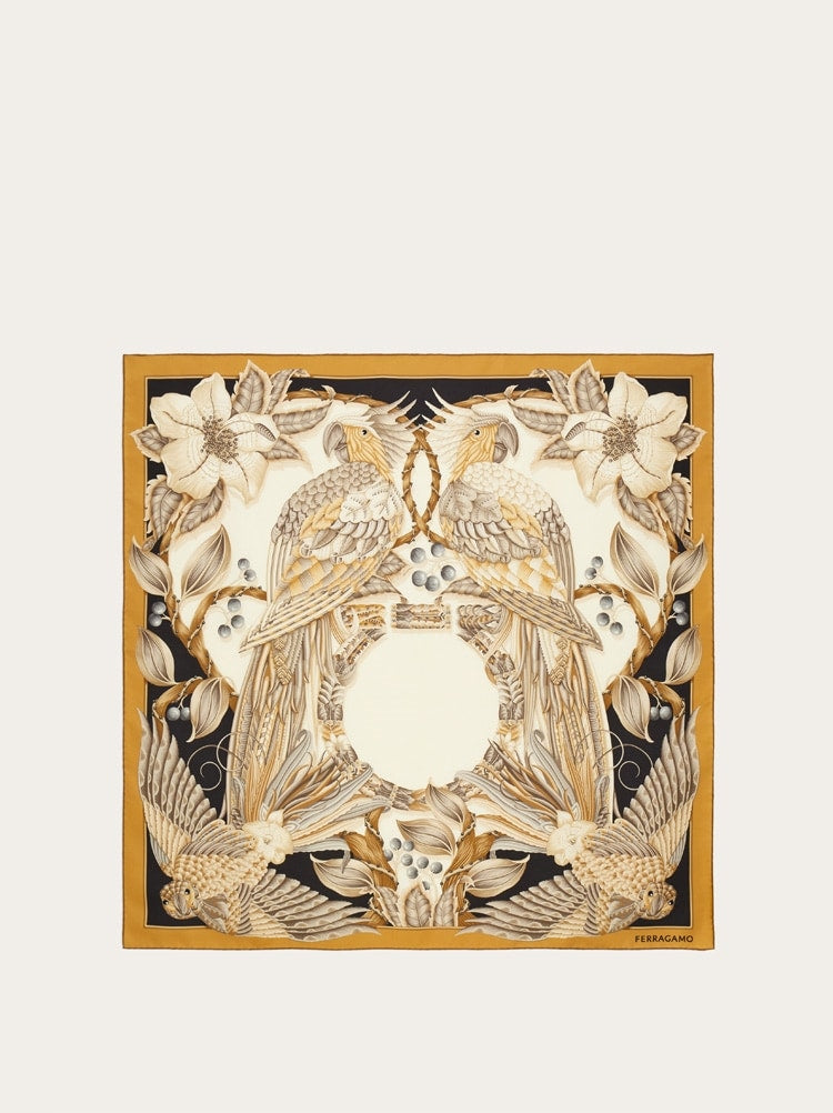 Parrots print silk foulard