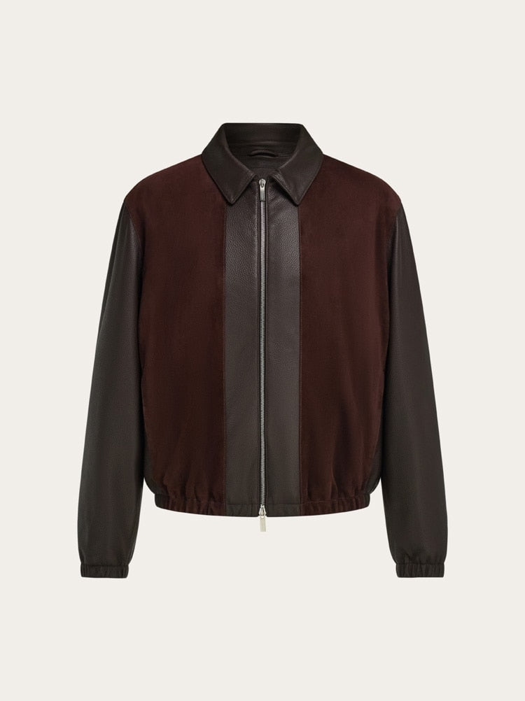 Deerskin leather and suede blouson