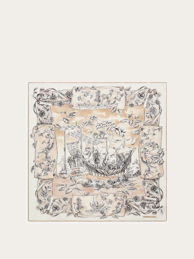 Voyage print silk scarf