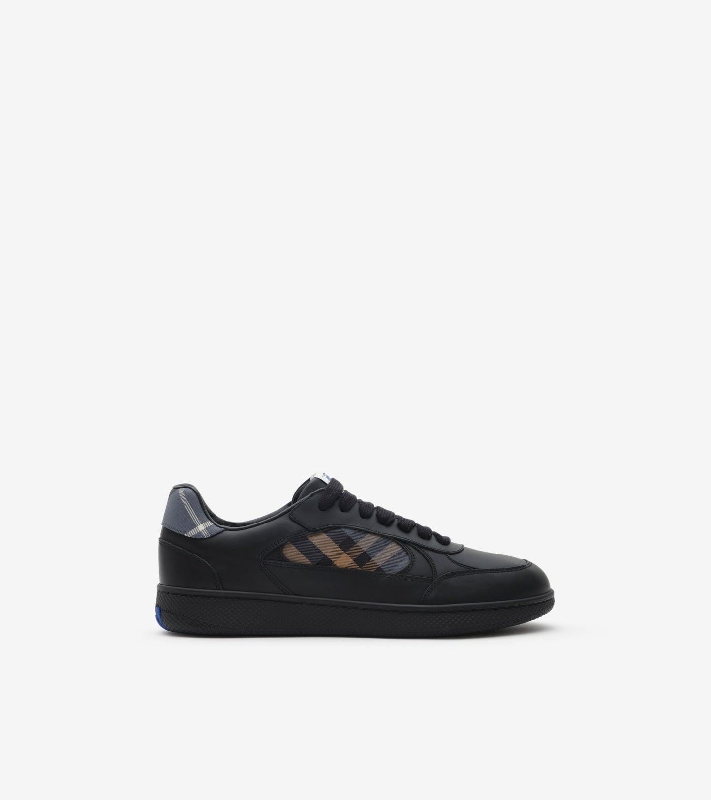 Leather and Check Terrace Sneakers in Optic white/cornflower blue