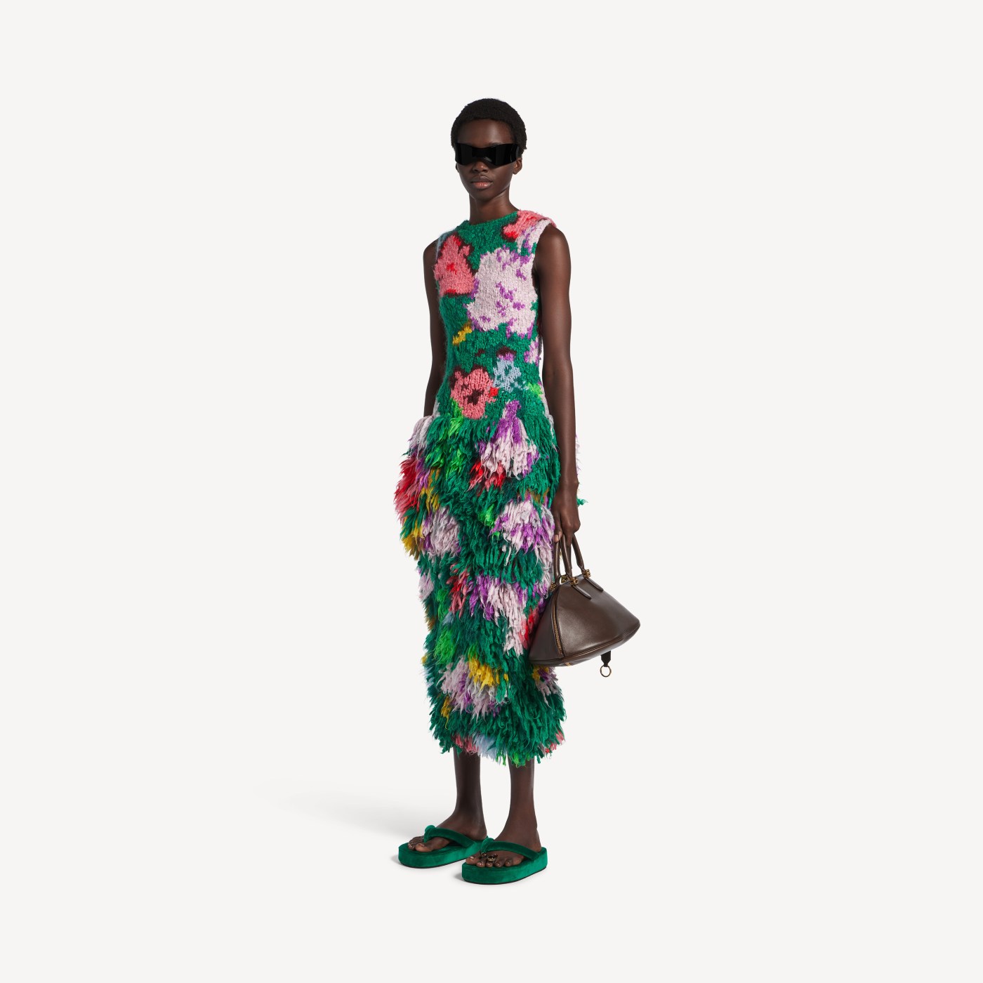 Dress in silk intarsia hand knit