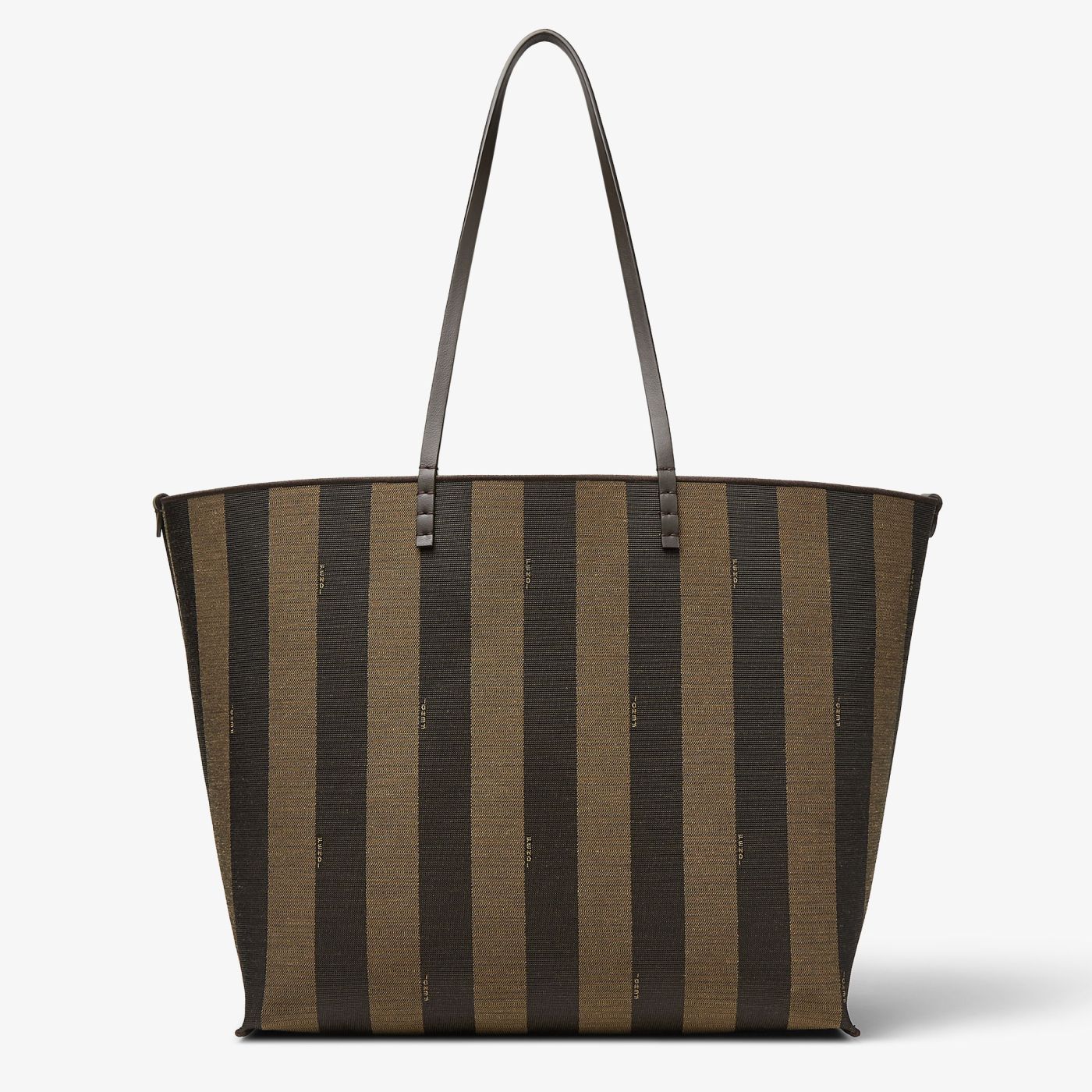 Roll Large Tobacco brown FF jacquard and striped Pequin fabric shopper