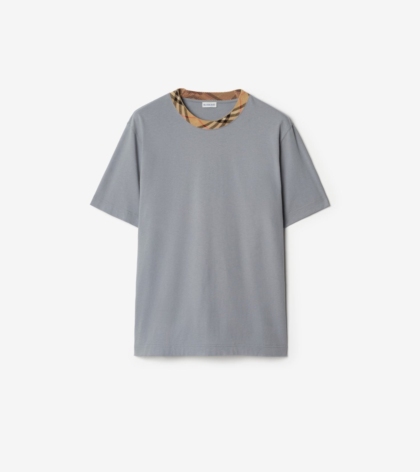 Check Trim Cotton T-shirt in Navy