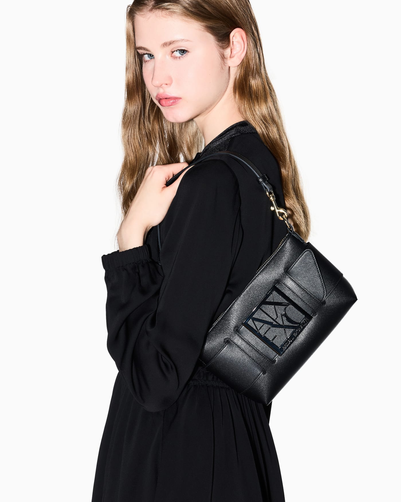 Shoulder bag with embossed logo for woman