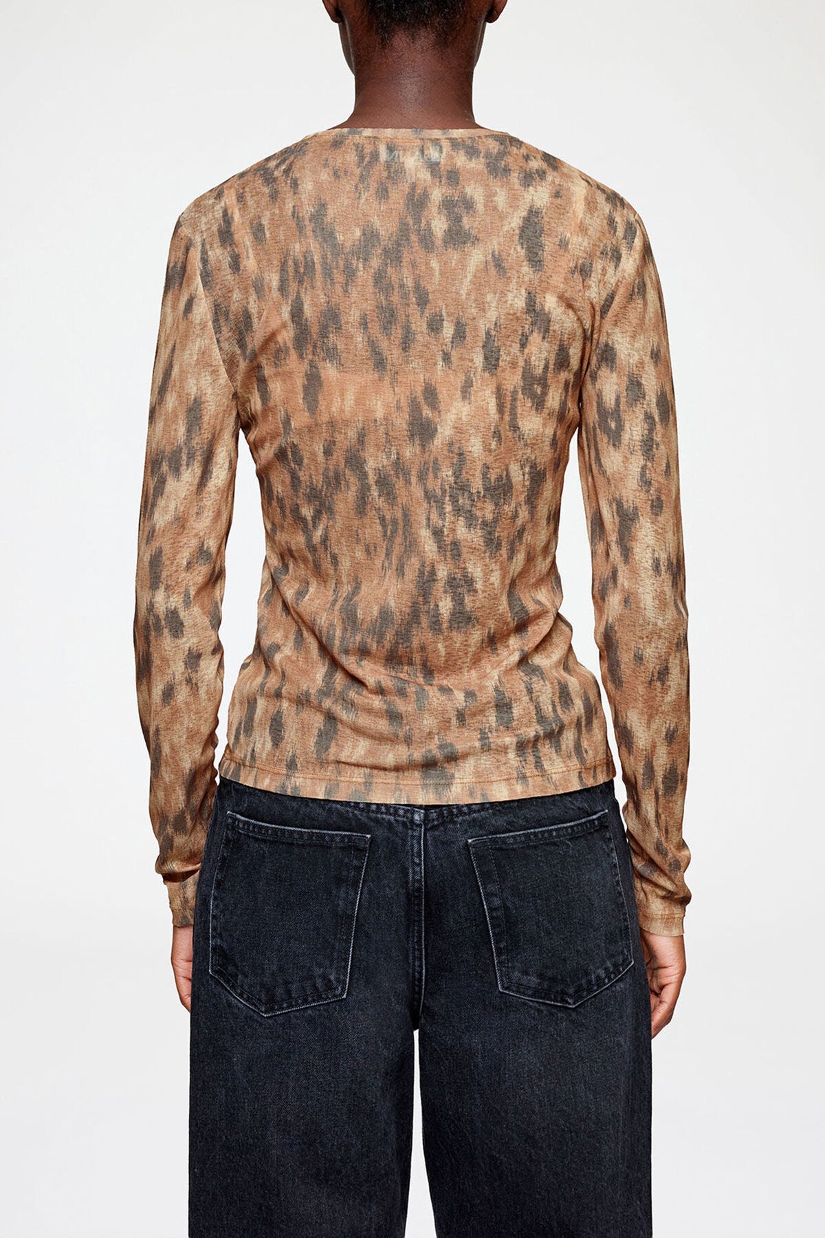 Long-sleeve Top in Printed Marl Mesh