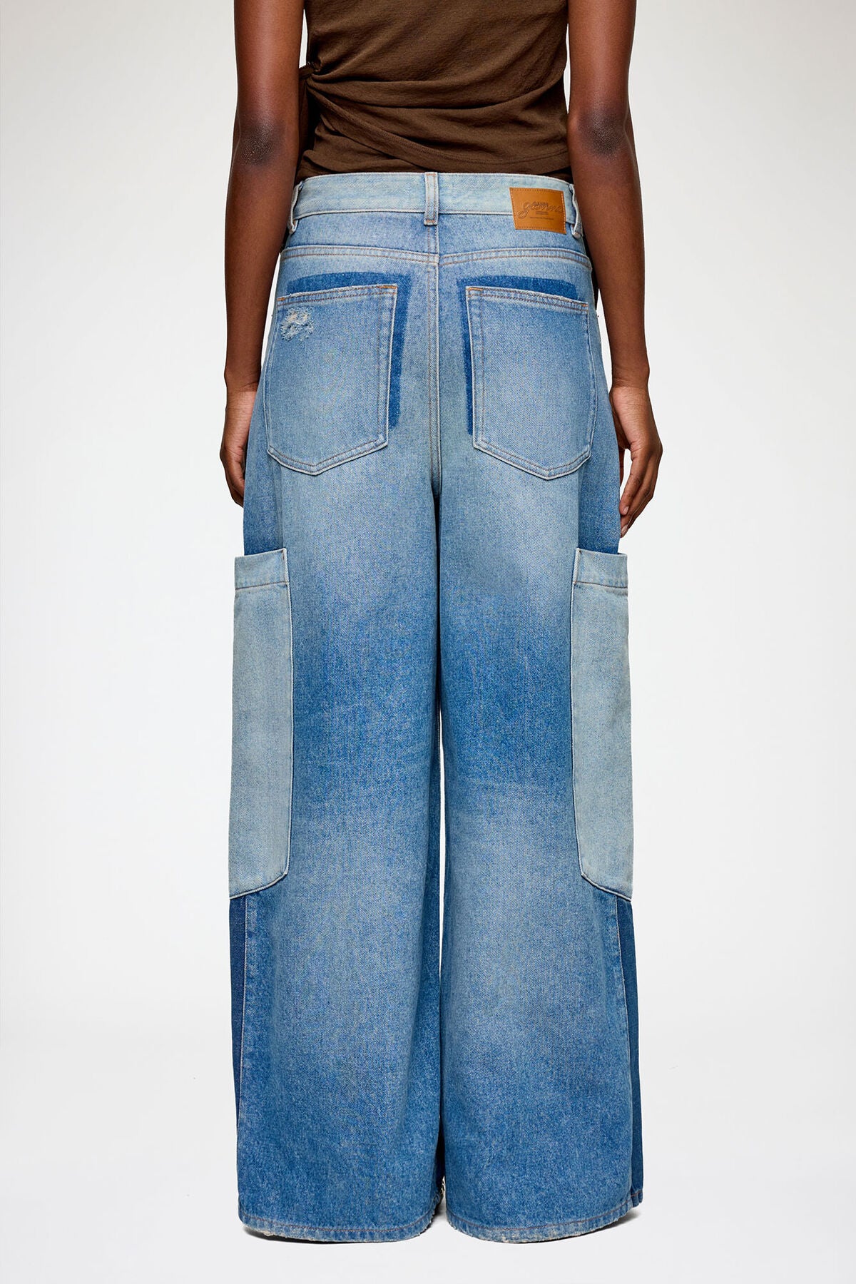 Baggy Cargo Jeans in Patchwork Denim