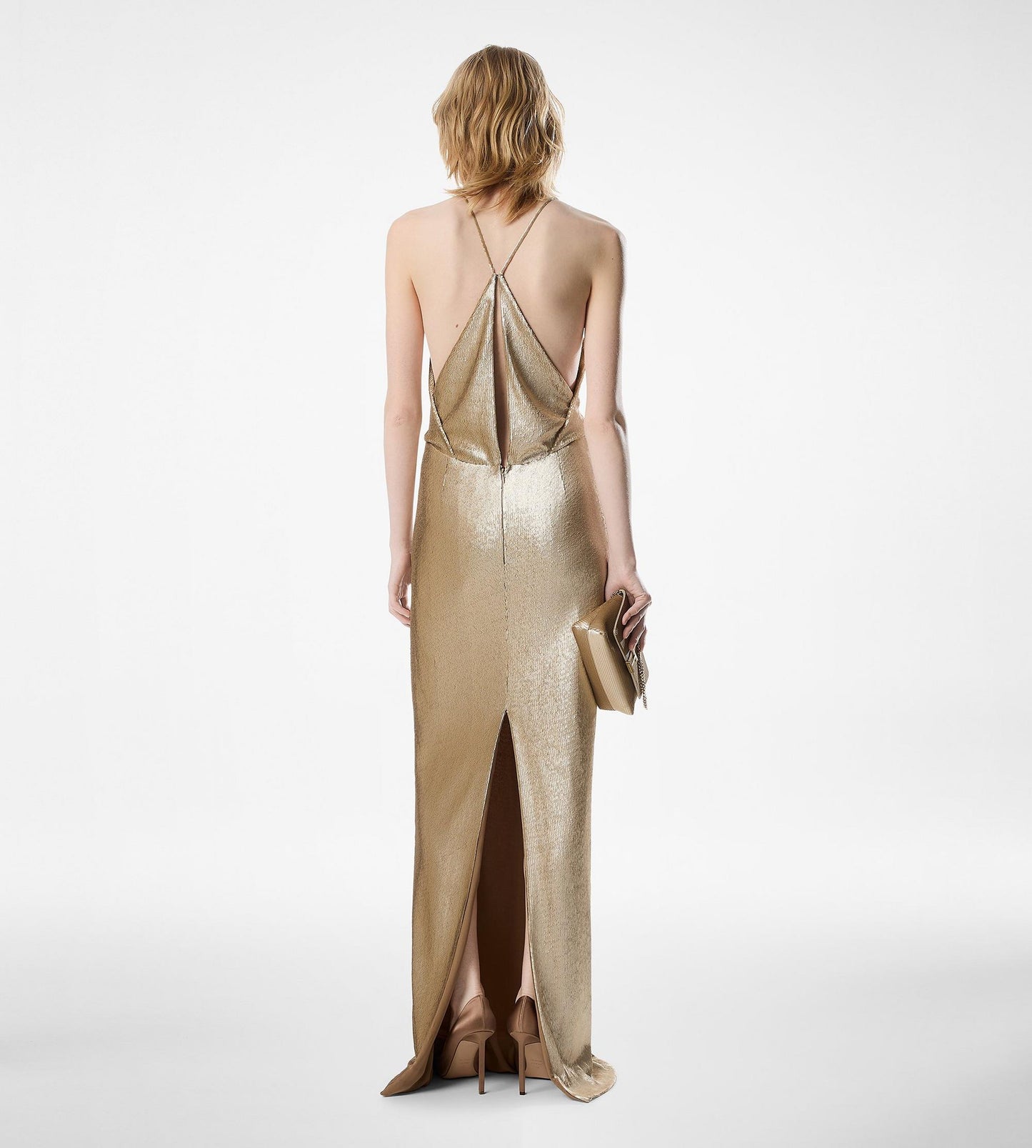 Sequin Embroidery V-Neck Evening Dress With Cut Out