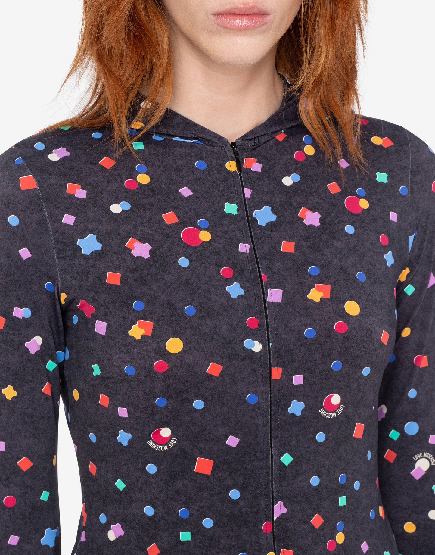 T-shirt con zip in nylon tecnico stampata