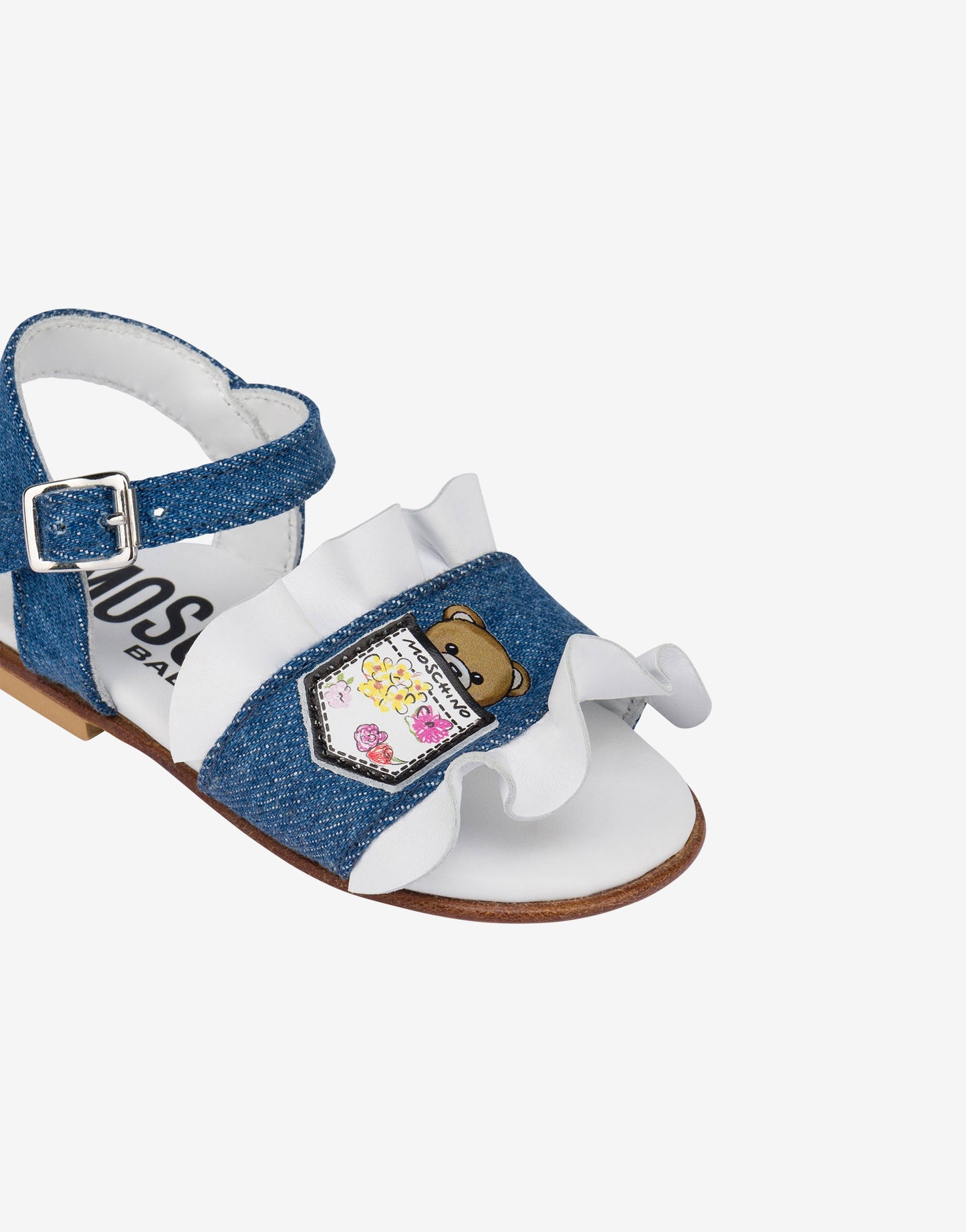 Sandali flat in denim con rouches