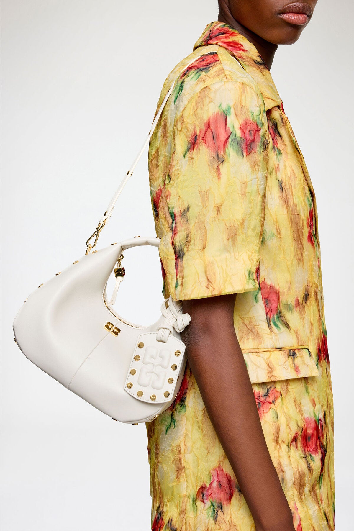 Mini Hobo Bag Studs in White