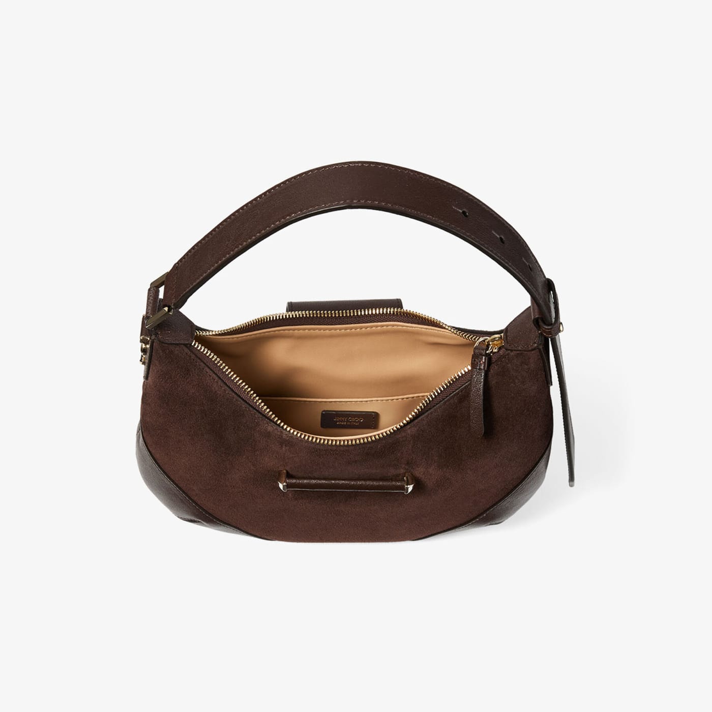 Bar Hobo Small Chocolate Suede Shoulder Bag with Biker Leather Trim
