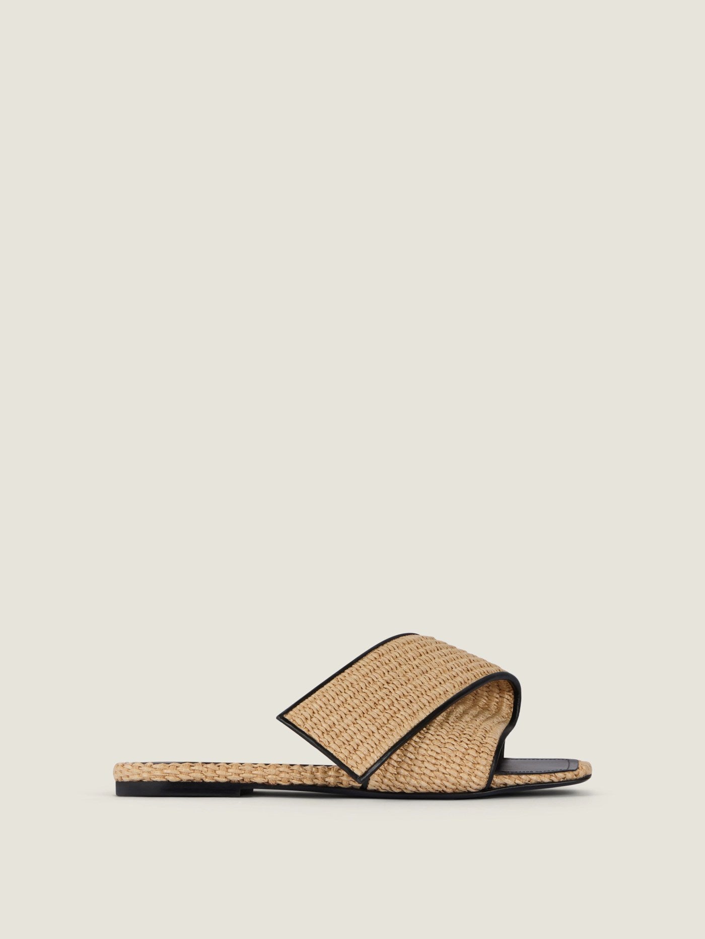 Sliced Square raffia-effect flat mules