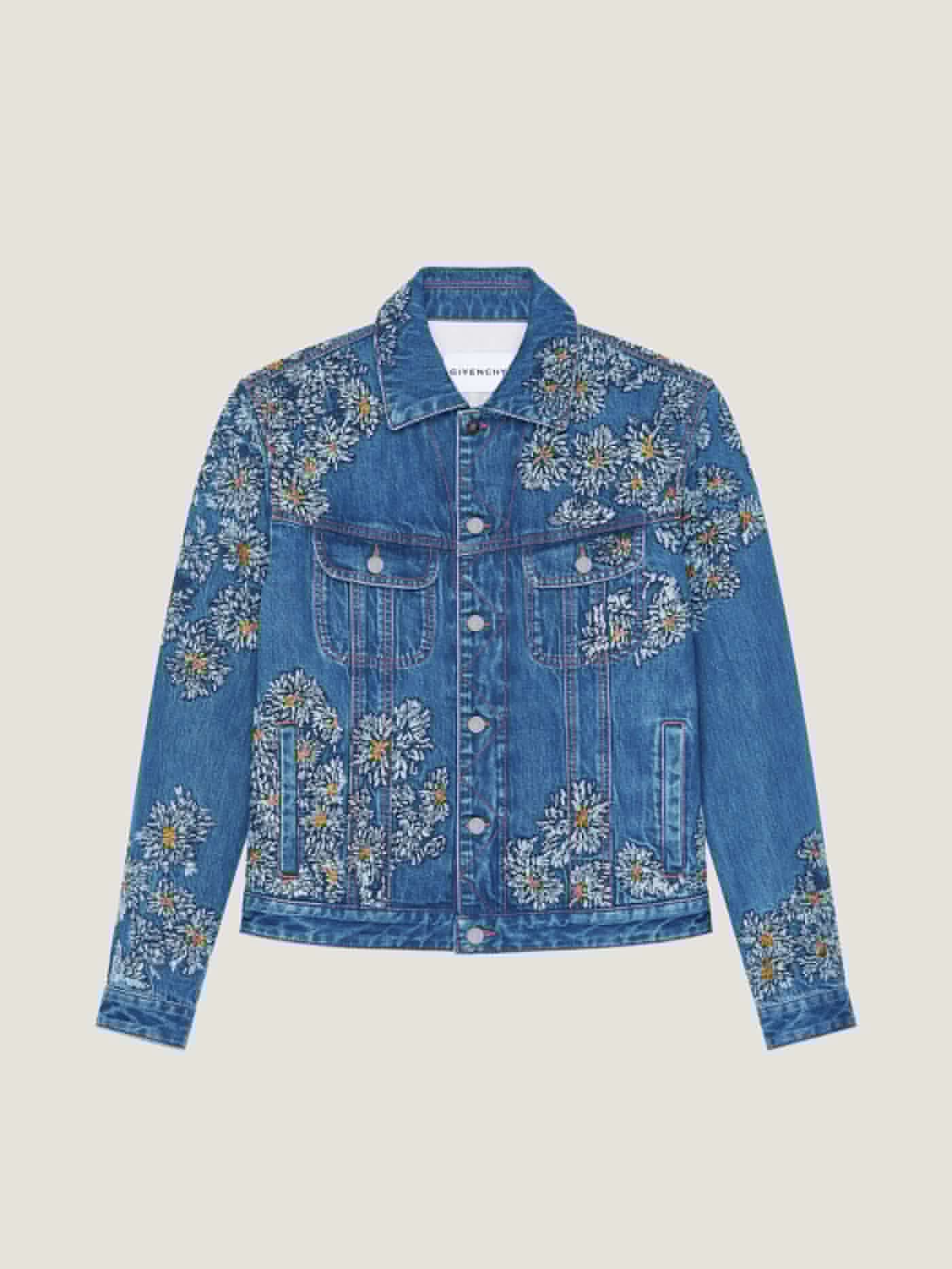 Jacket in blue denim with Pompom embroidery