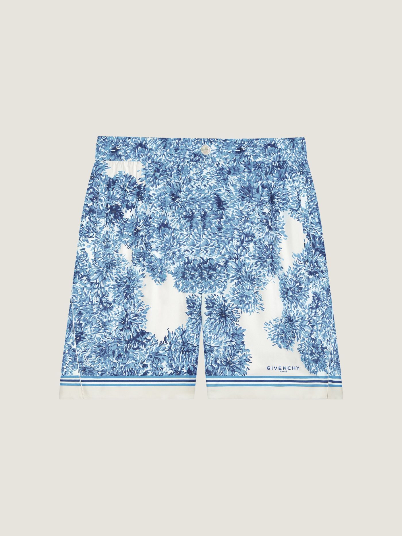 Couture Seam bermuda shorts in silk with Pompom print
