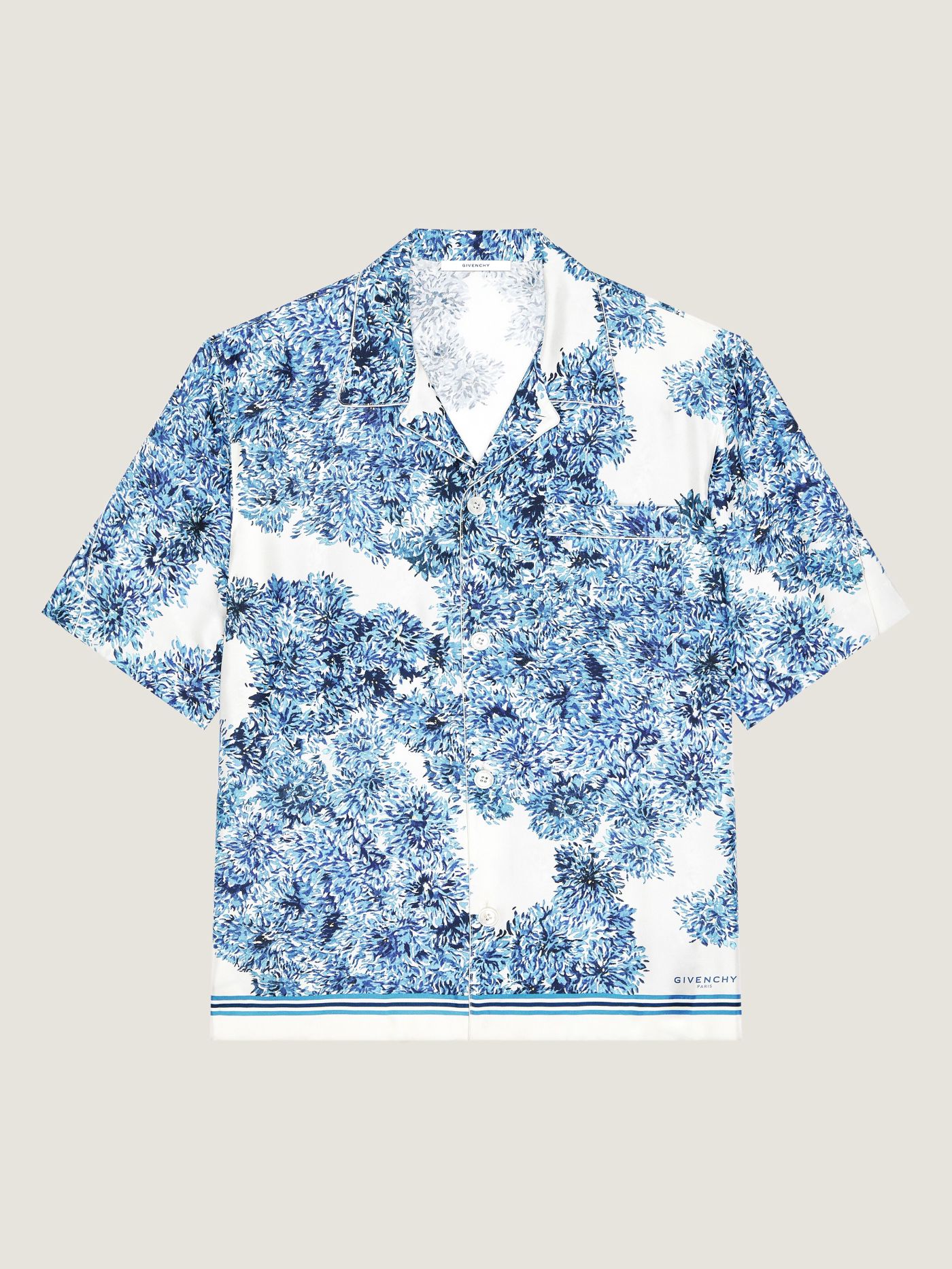 Couture Seam shirt in silk with Pompom print