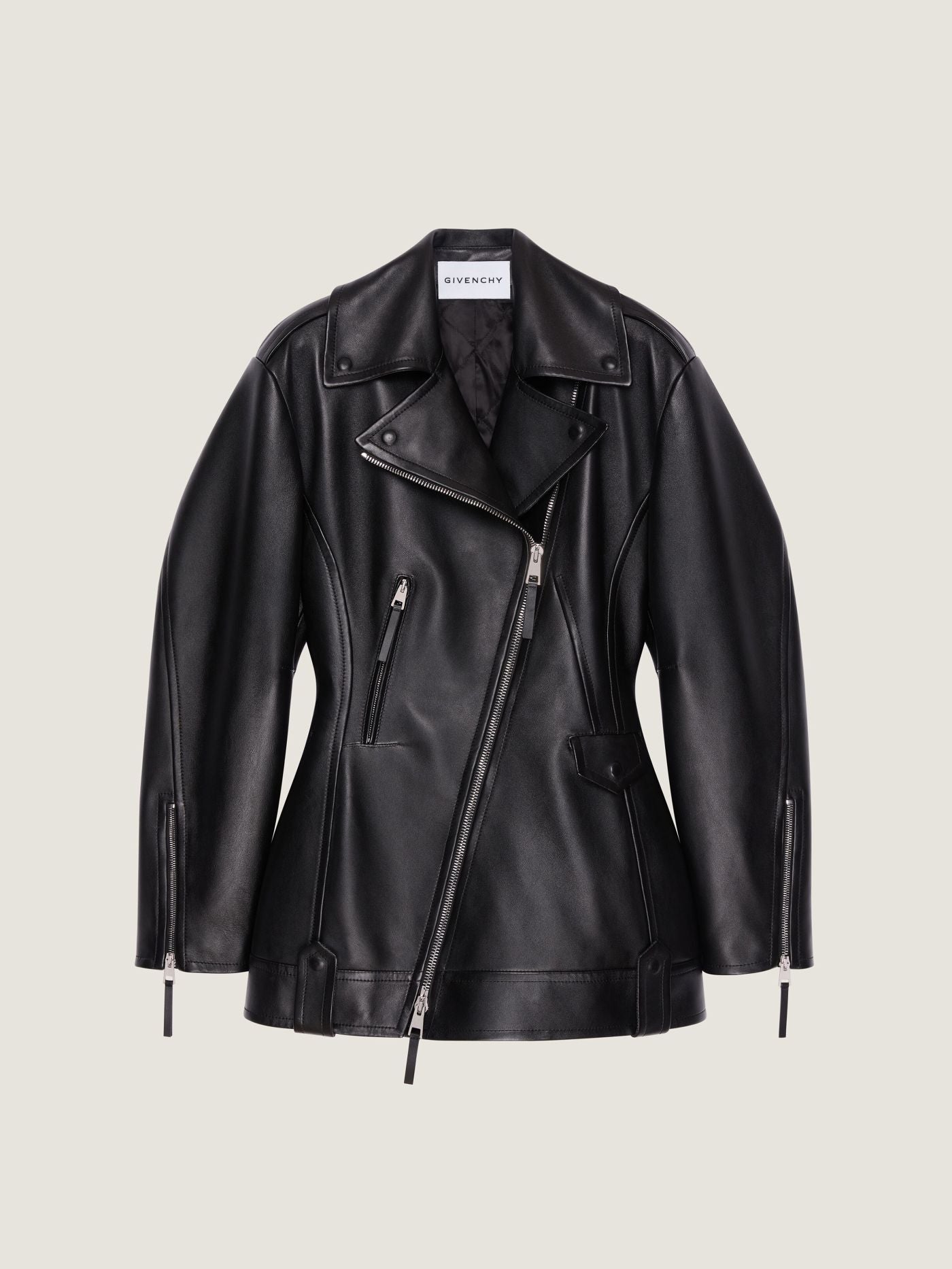 Cinched biker jacket in leather