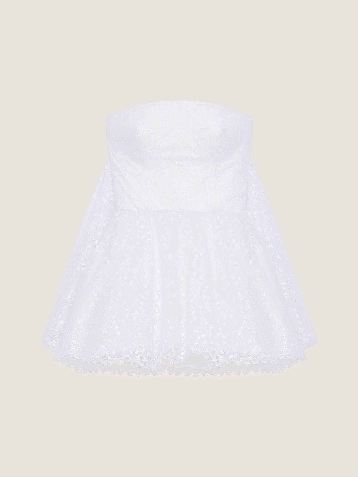 Mini bustier dress in lace with cape