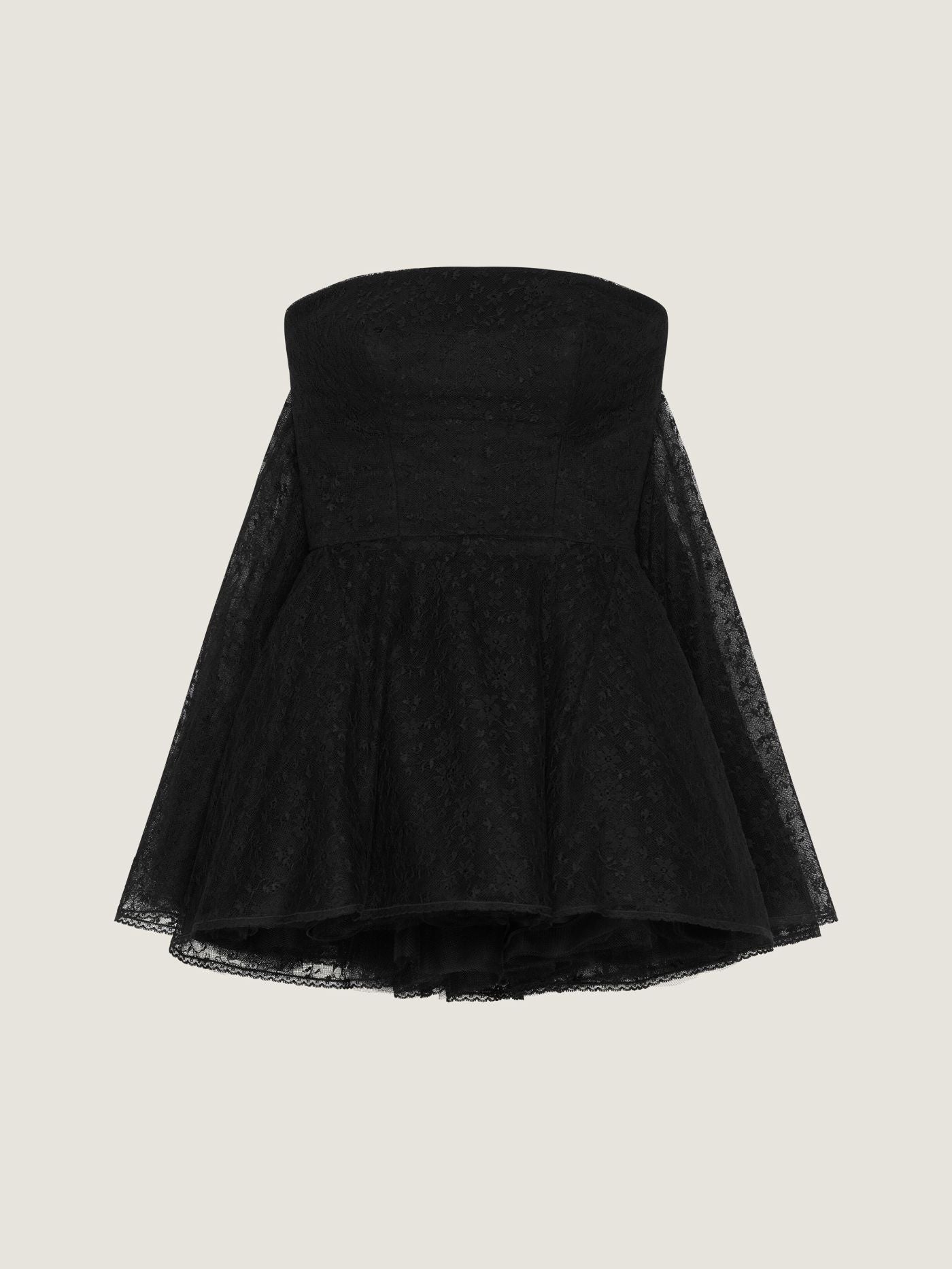 Mini bustier dress in lace with cape