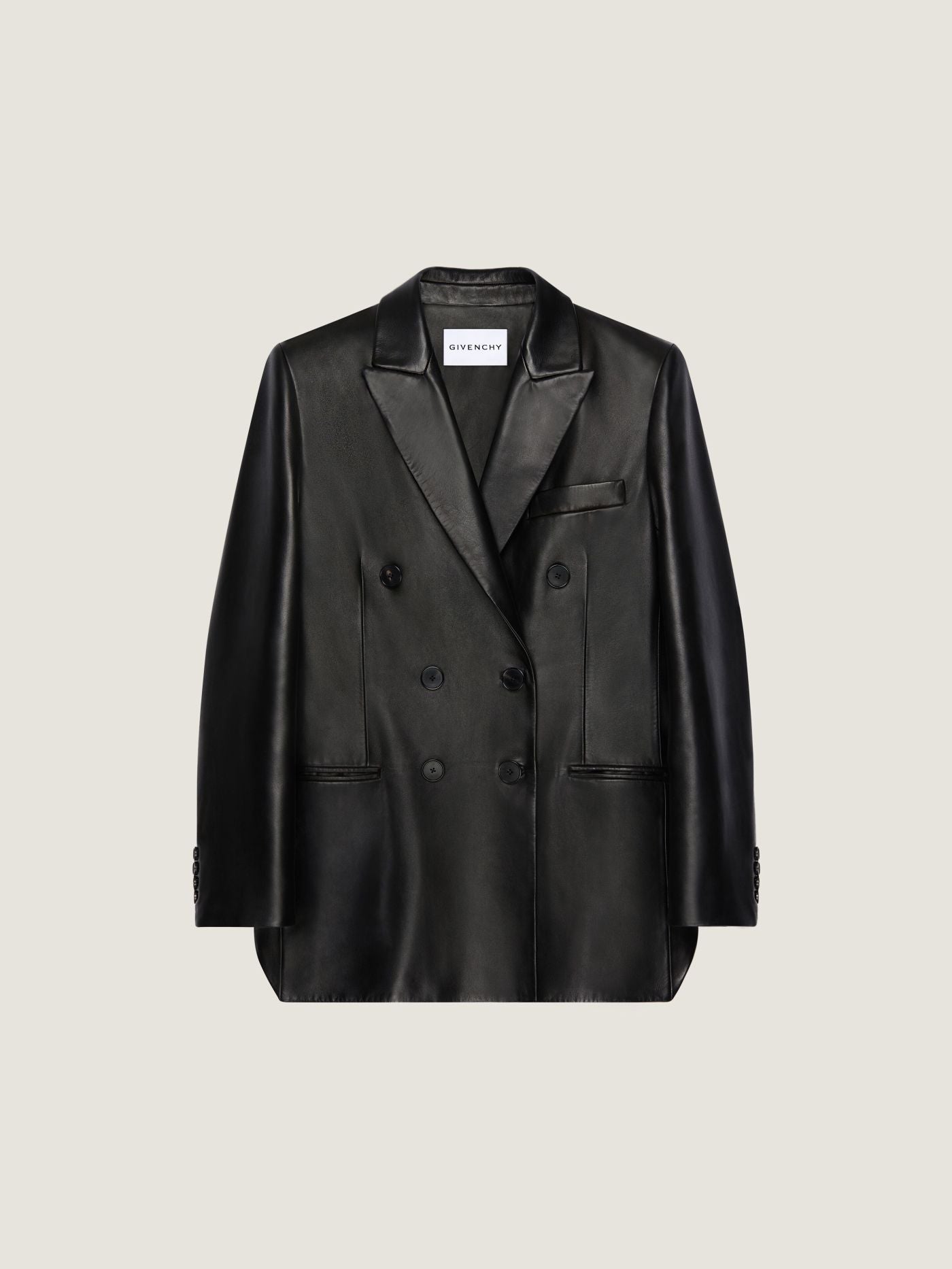 Double-breasted slashed jacket in leather