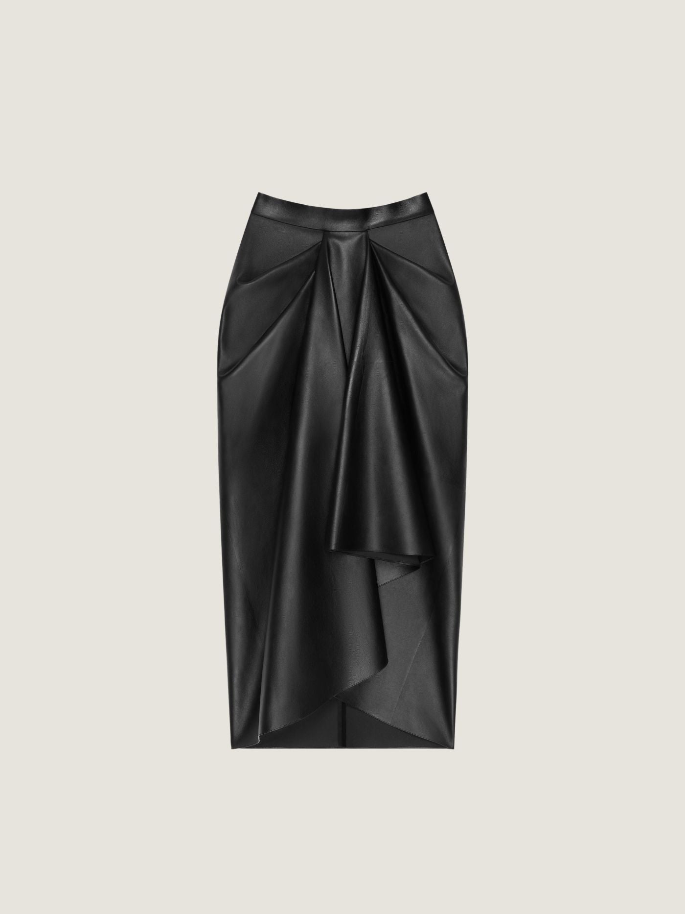 Draped midi skirt in nappa leather