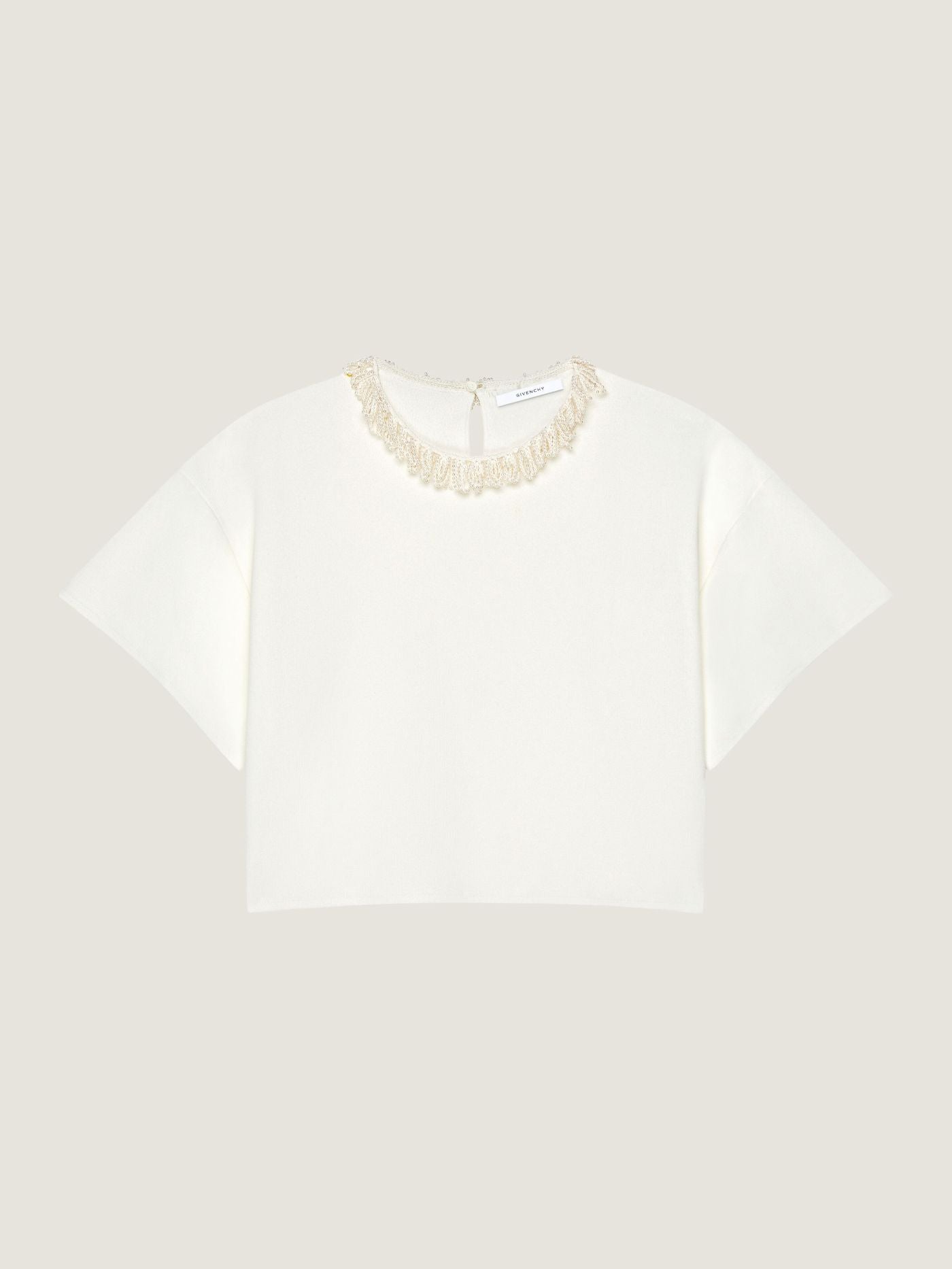 Cropped top in knit with embroidered pearl collar