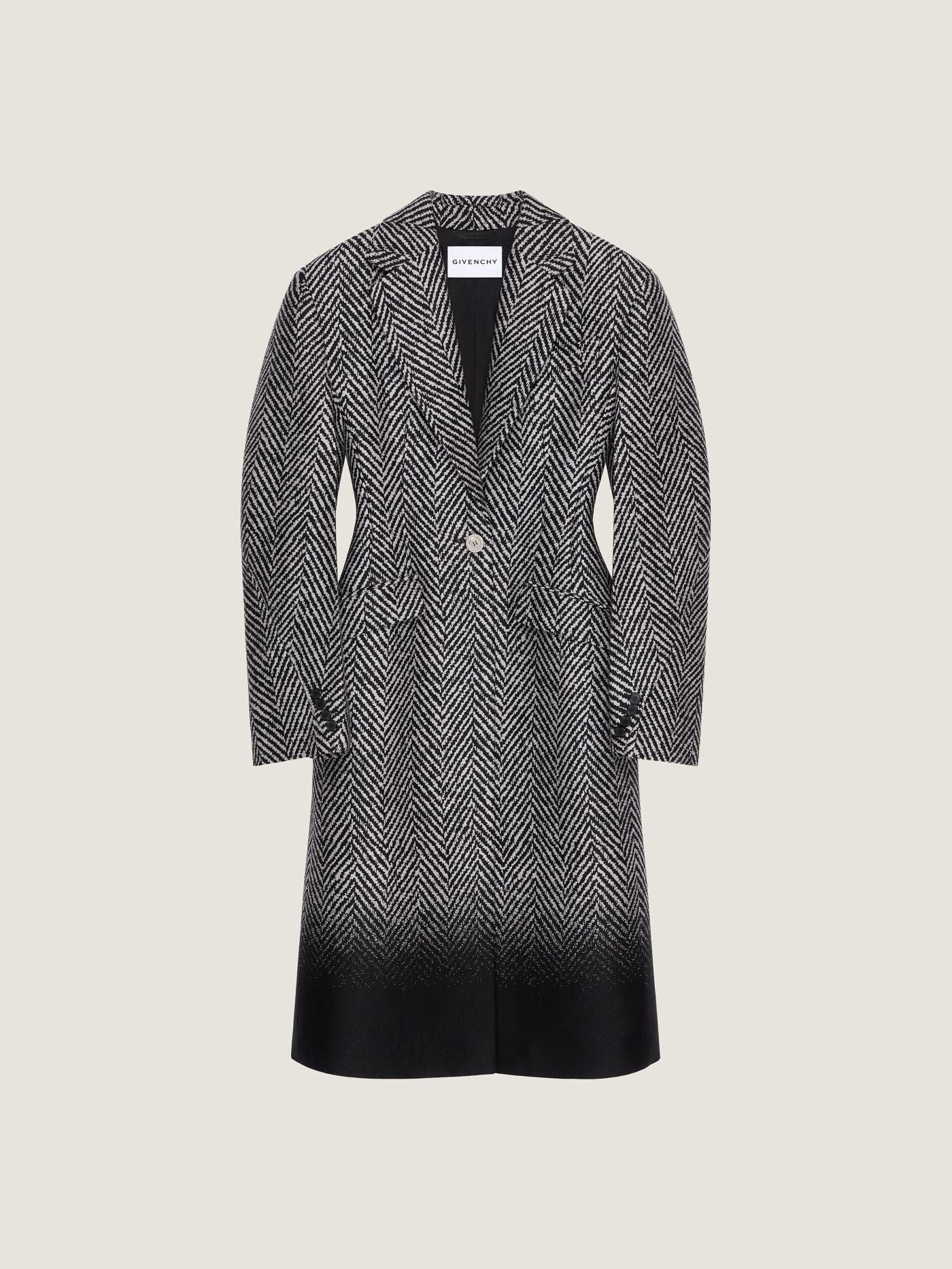 Cocoon fitted coat in herringbone jacquard mixed wool