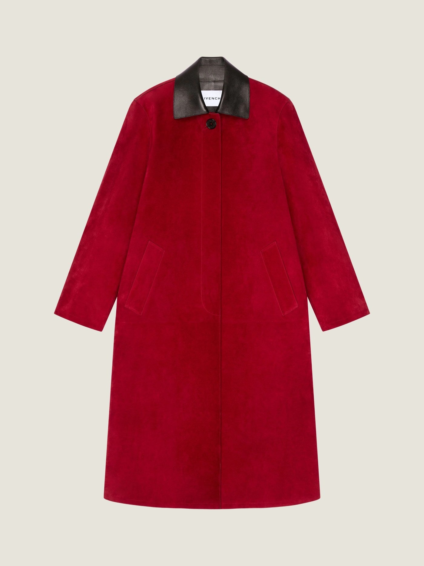 Car coat in suede with leather collar