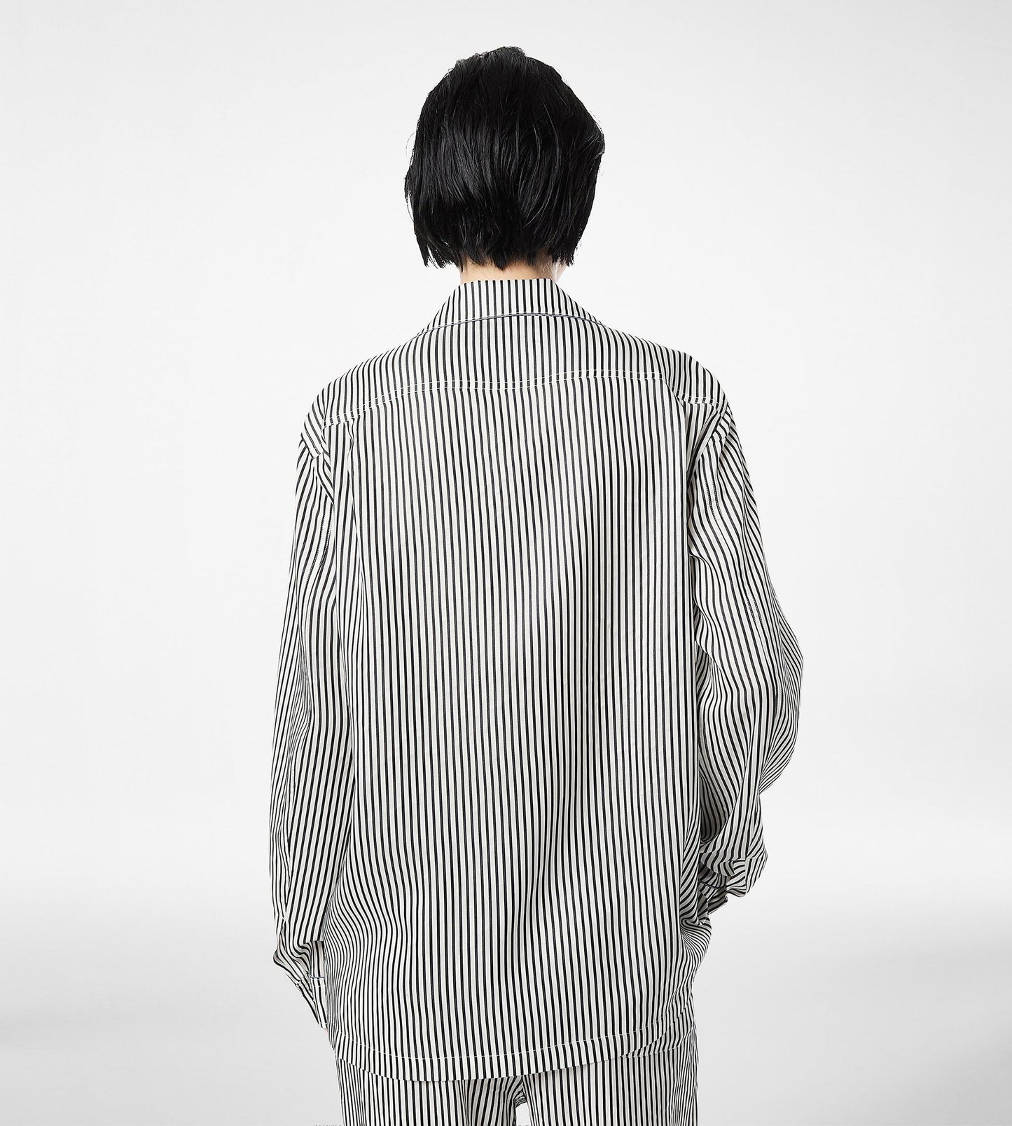 Striped Silk Pj Shirt With Piping And Tonal Tf Embroidered Logo