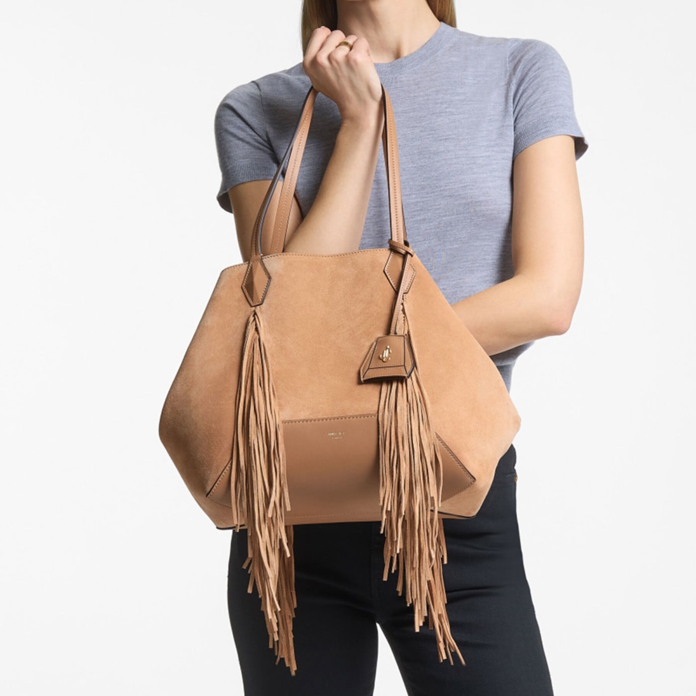 Diamond Tote Medium Toffee Suede Tote Bag With Fringes