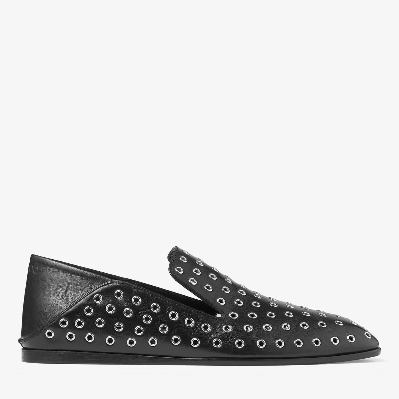 Eliot Slipper Men's Black Metallic Nappa Leather Slippers with Eyelets