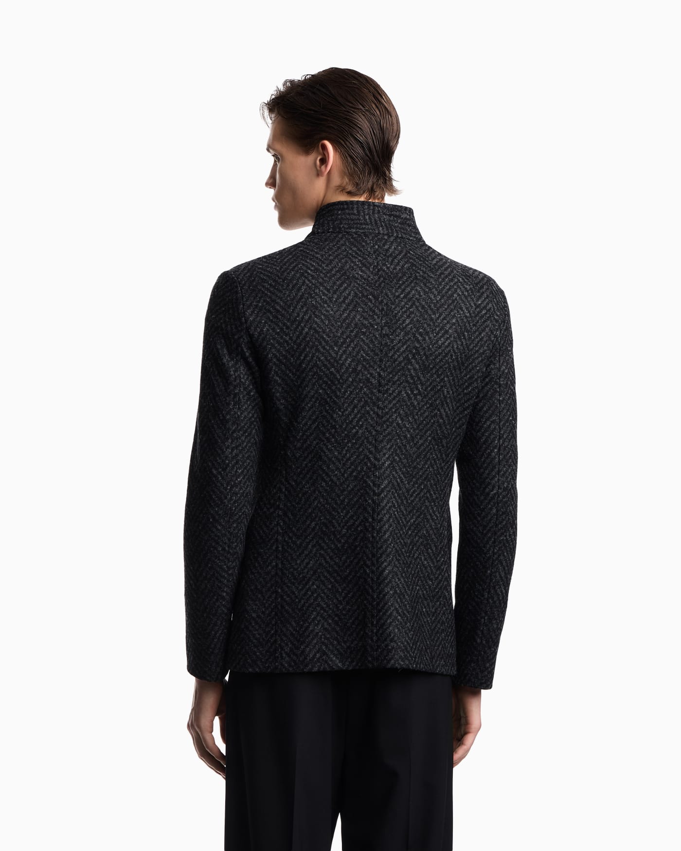 Guru-collar jacket in jacquard jersey with a chevron motif