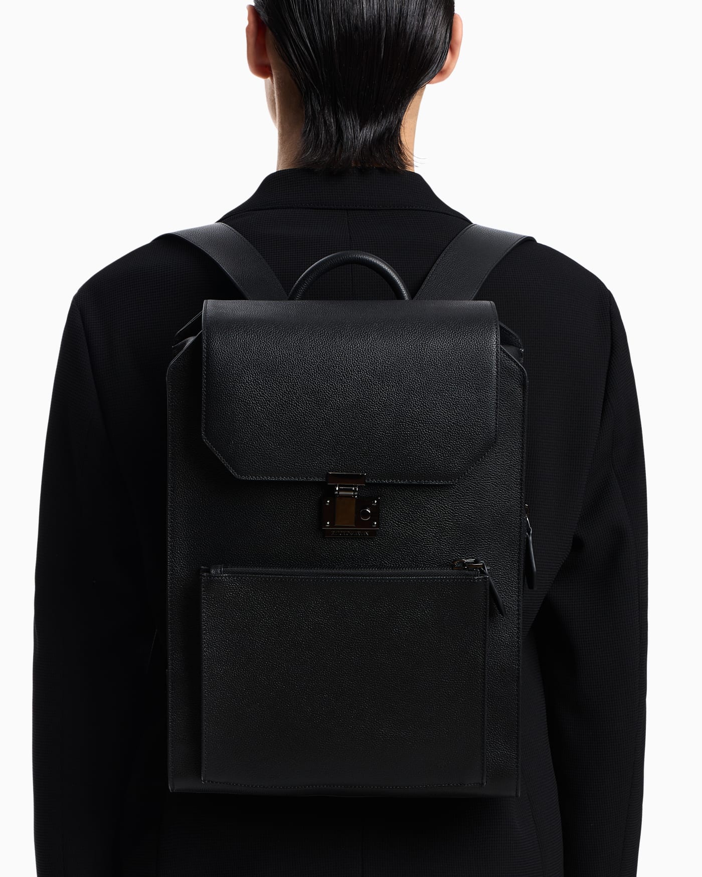 Flap leather laptop backpack man
