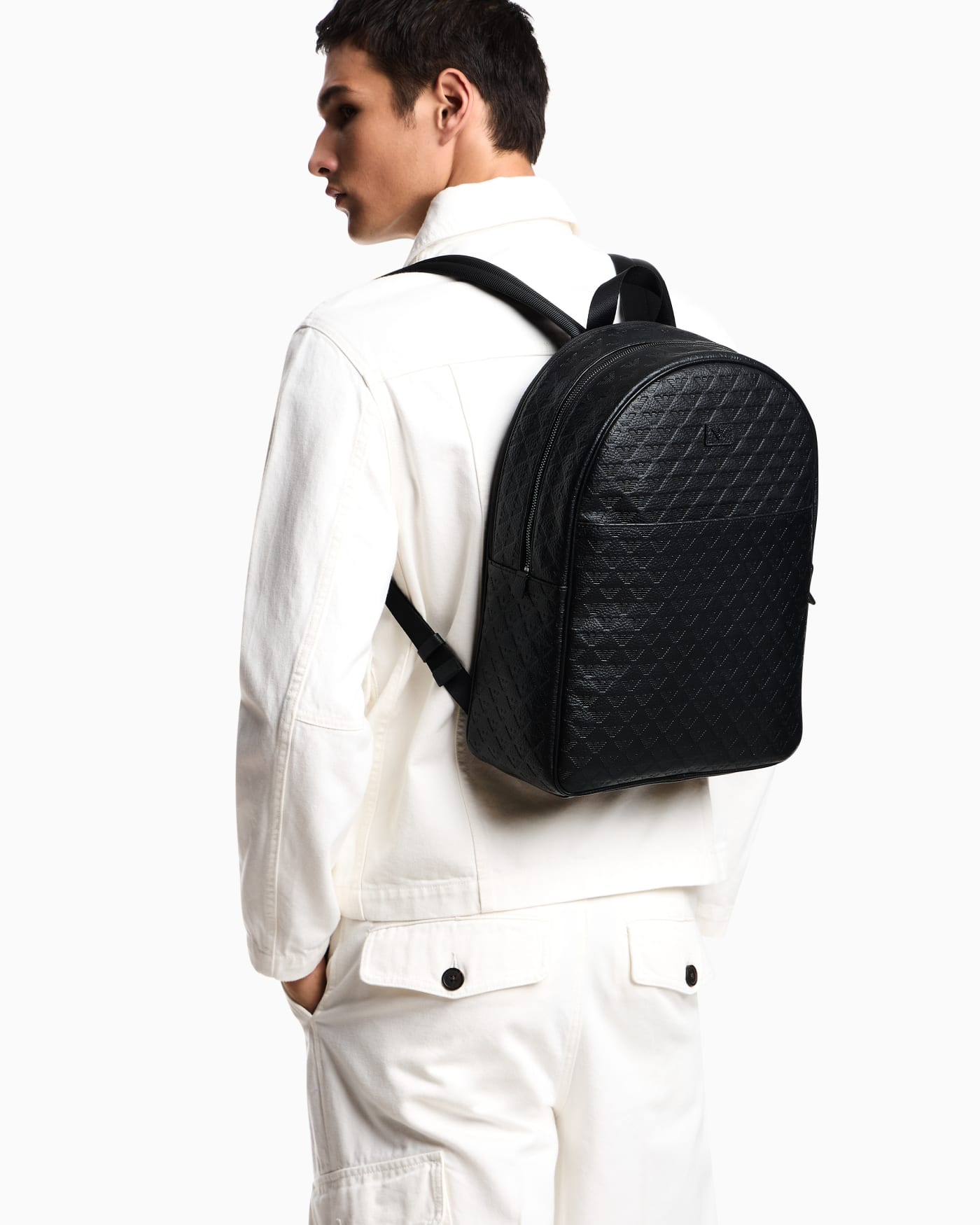 Embossed eagle leather backpack man