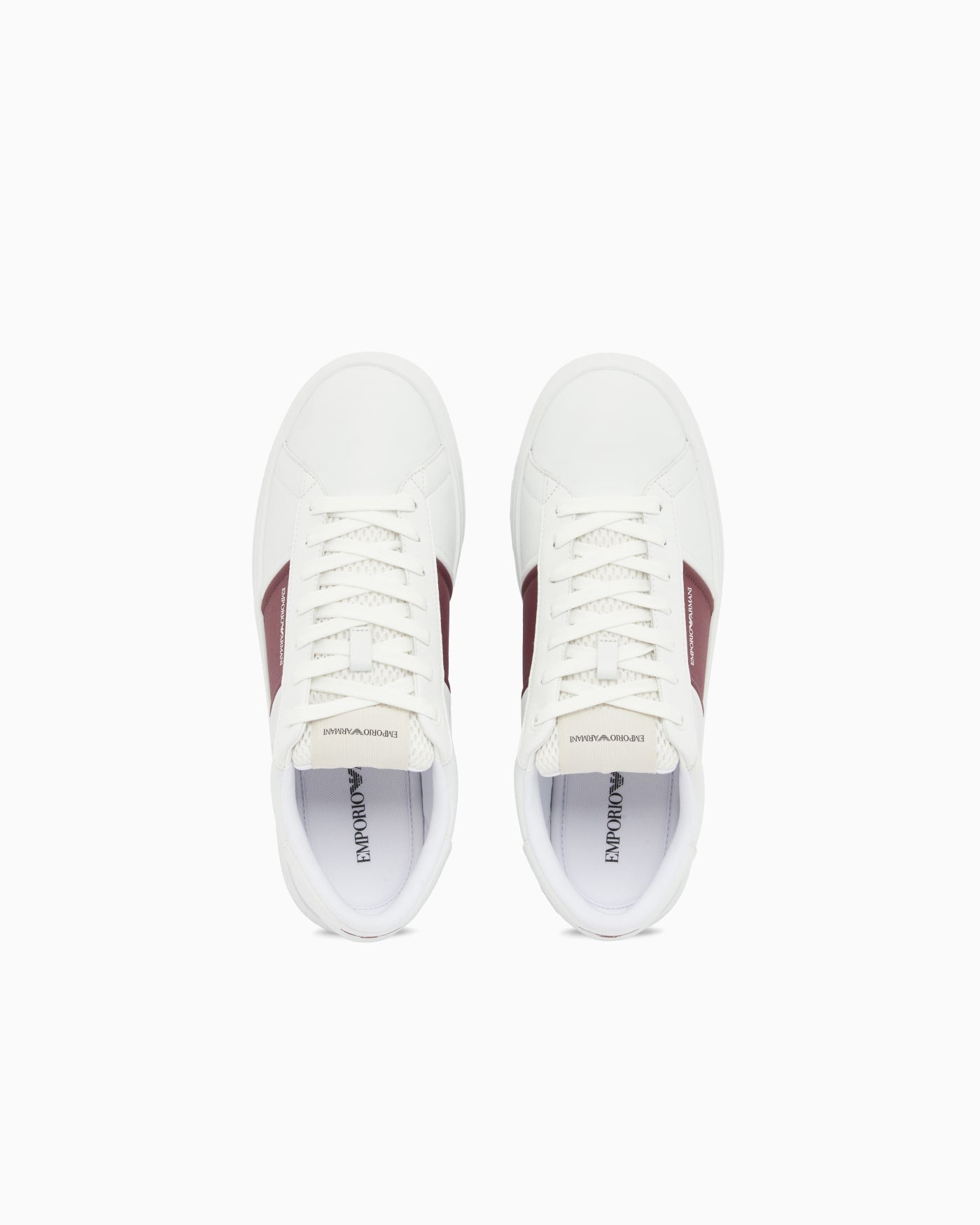 Leather sneakers with an embossed logo and contrasting panel