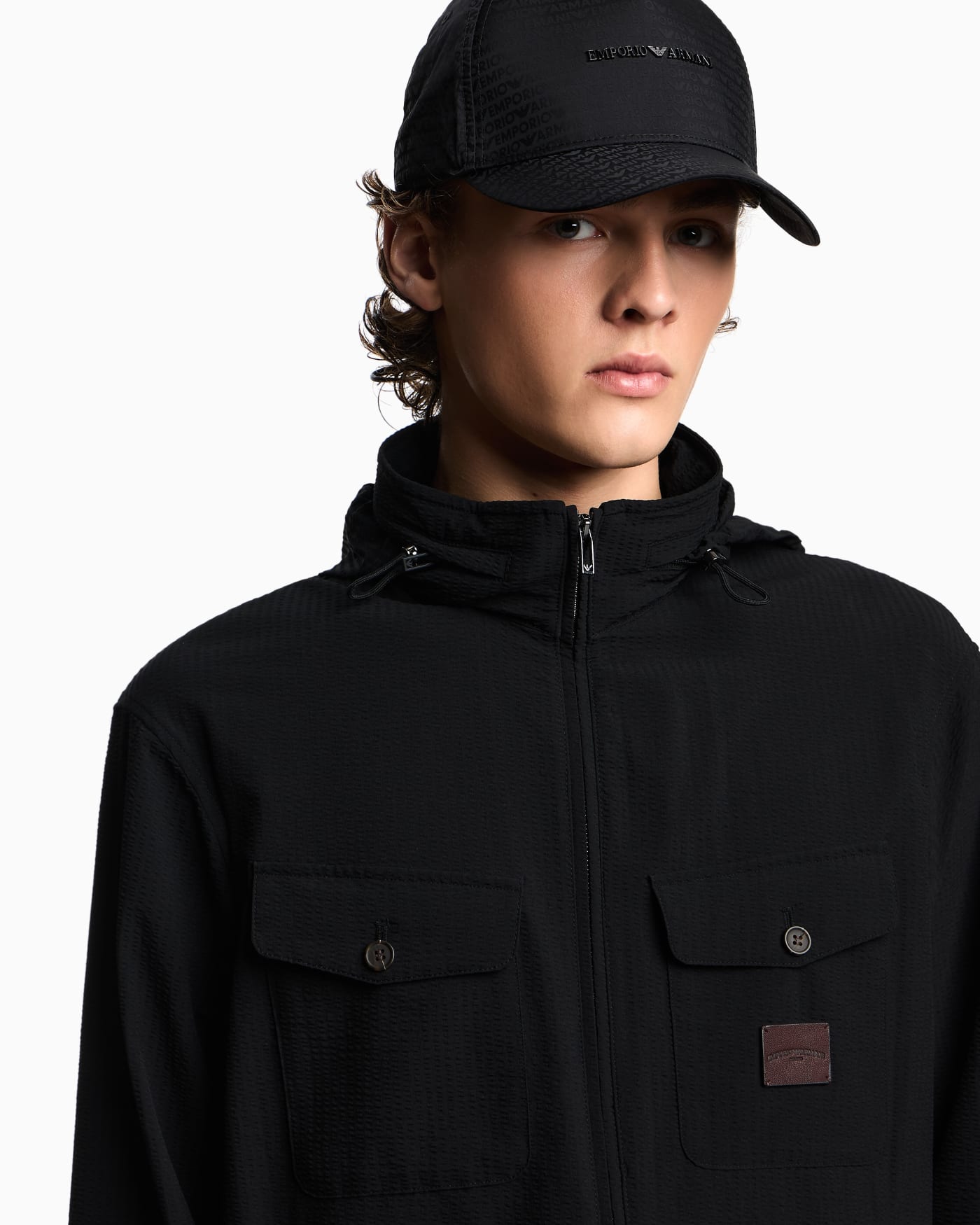 Jacquard nylon baseball cap with all-over logo lettering