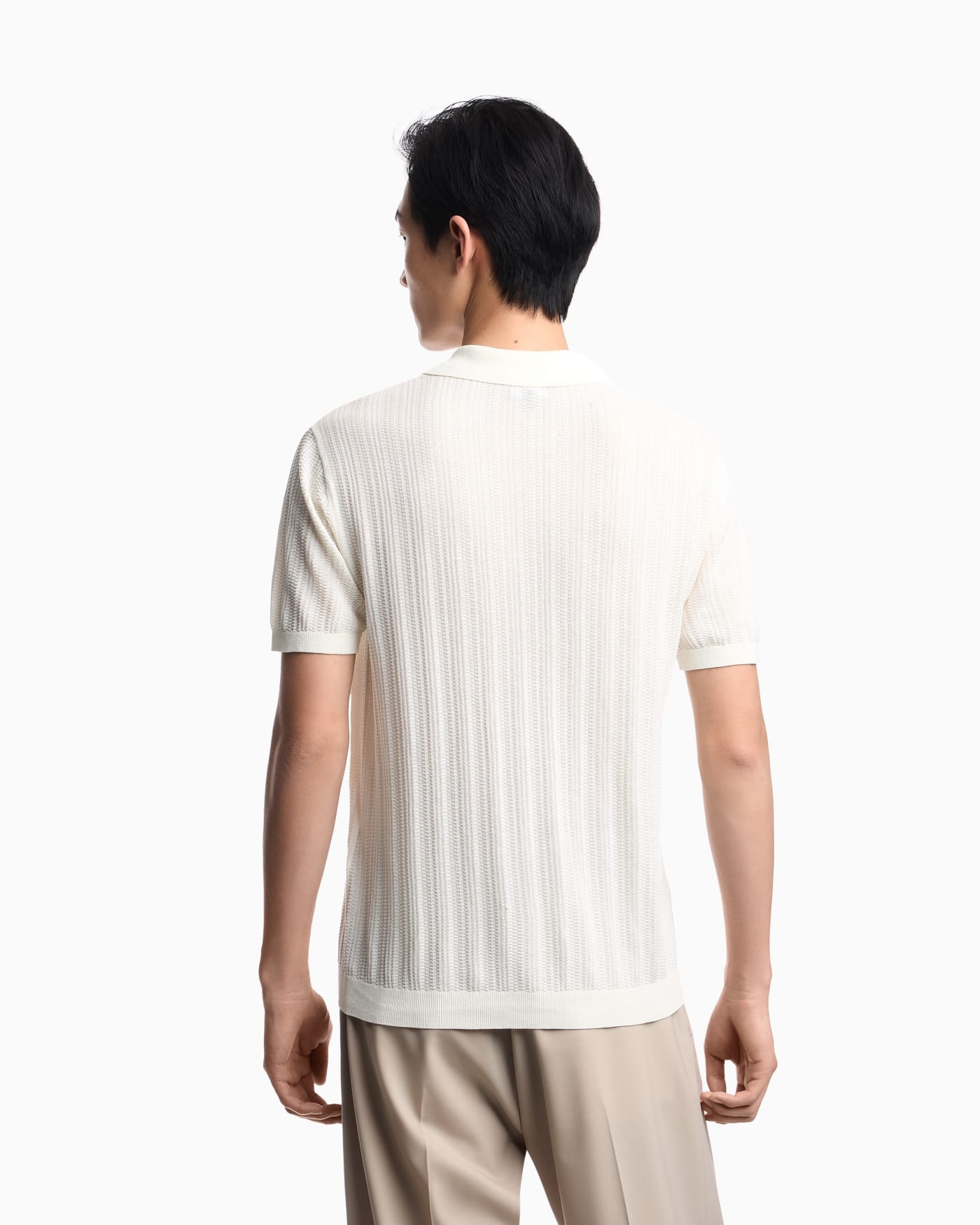 Vertical tuck-stitch jumper with polo-shirt collar