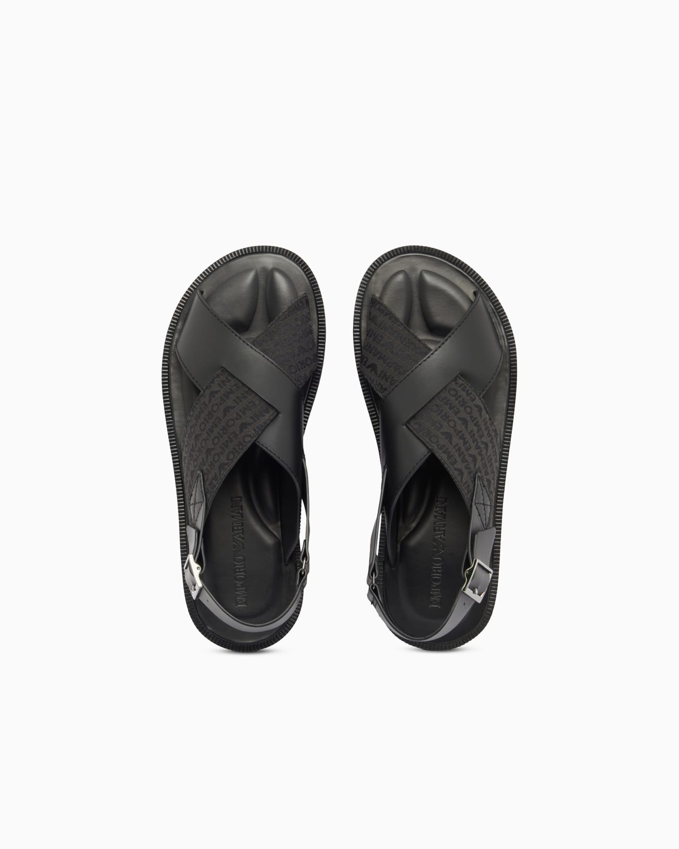 Leather and jacquard cross-over sandals
