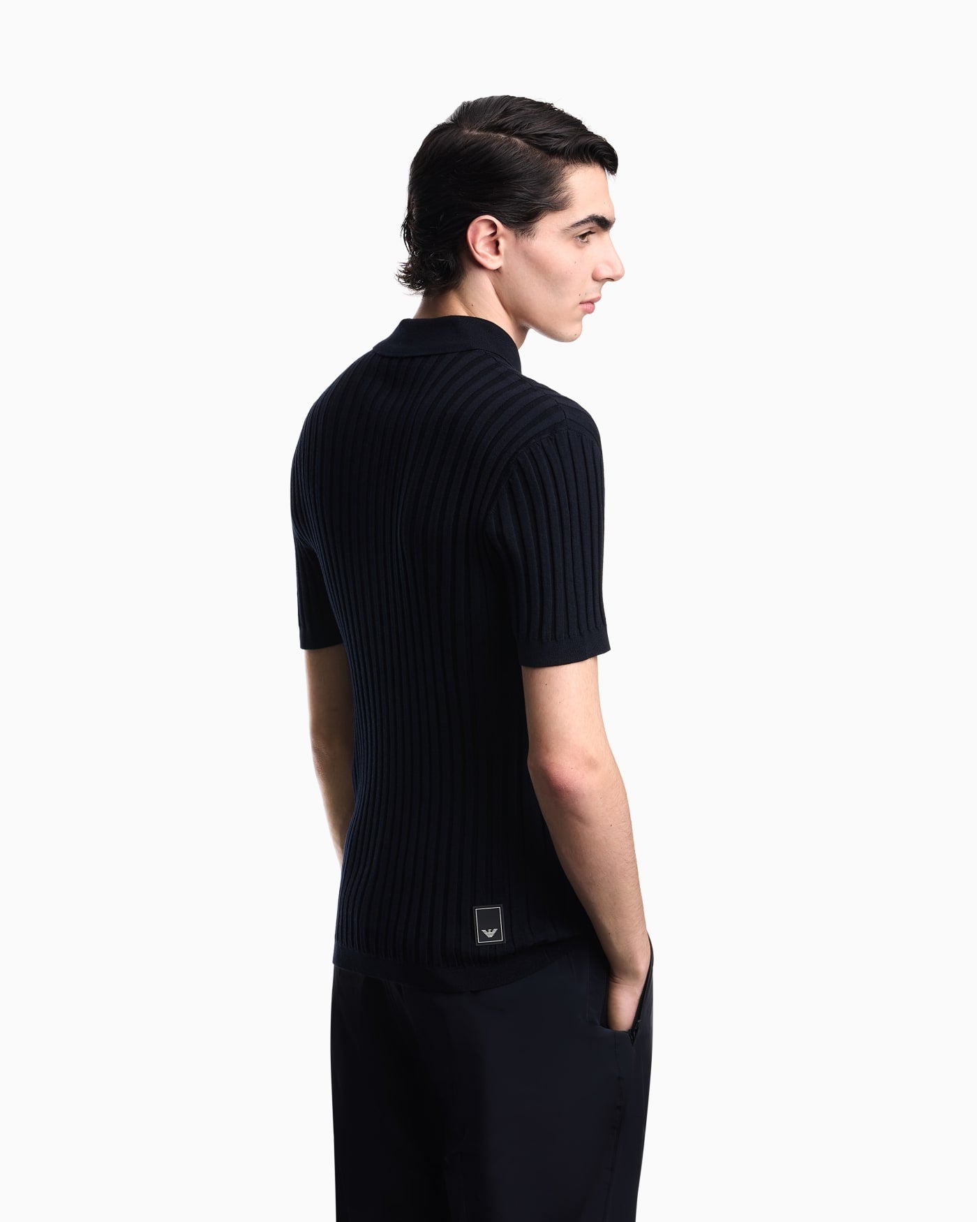 Travel Essential rib knit jacquard polo collar jumper