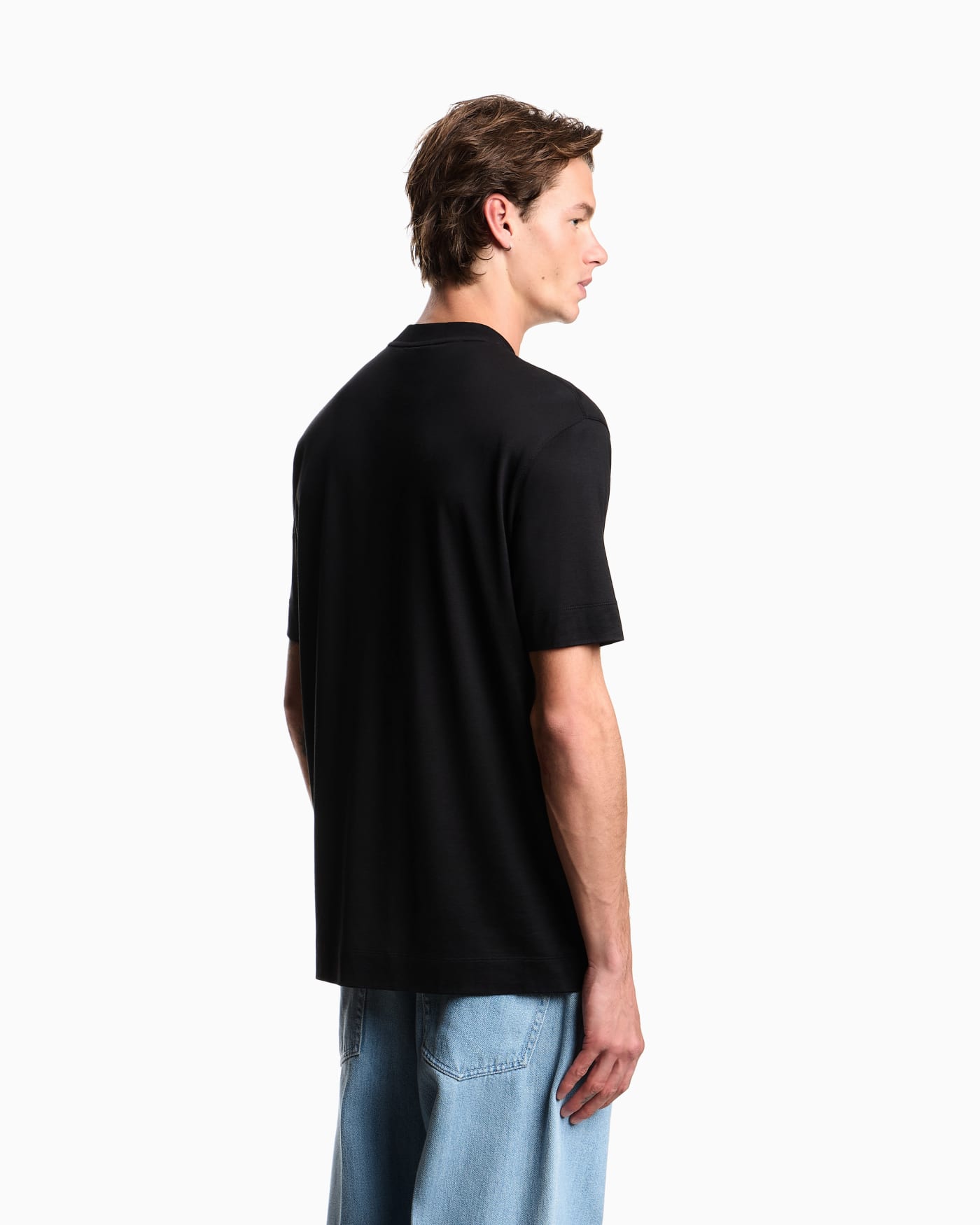 Lyocell blend jersey T-shirt with soft-touch embossed logo